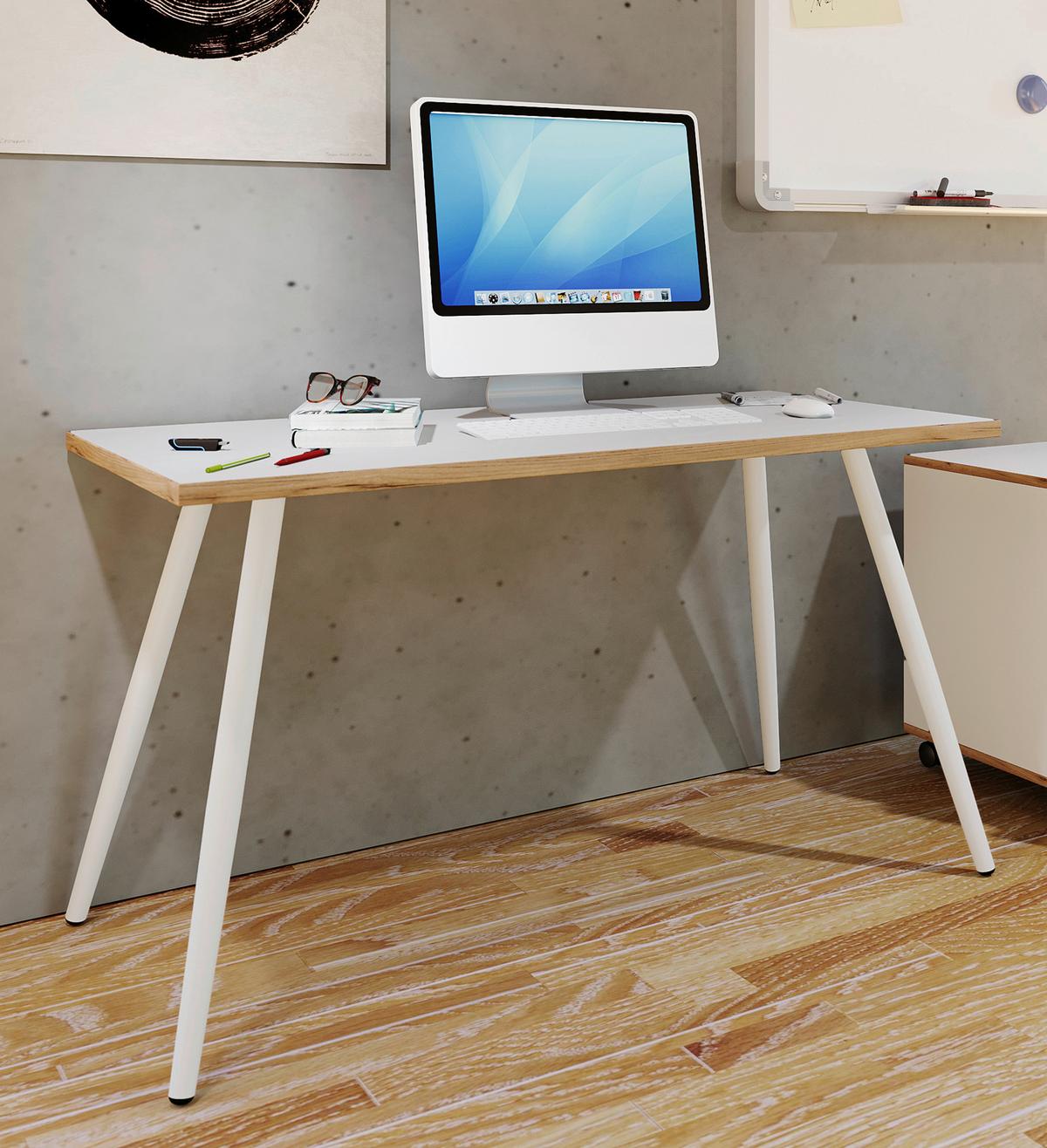Schreibtisch Salia Weiß, Eiche Dekor L: 110 cm - Honigeiche/Weiß, Design, Holzwerkstoff/Metall (110/50/70cm) - MID.YOU