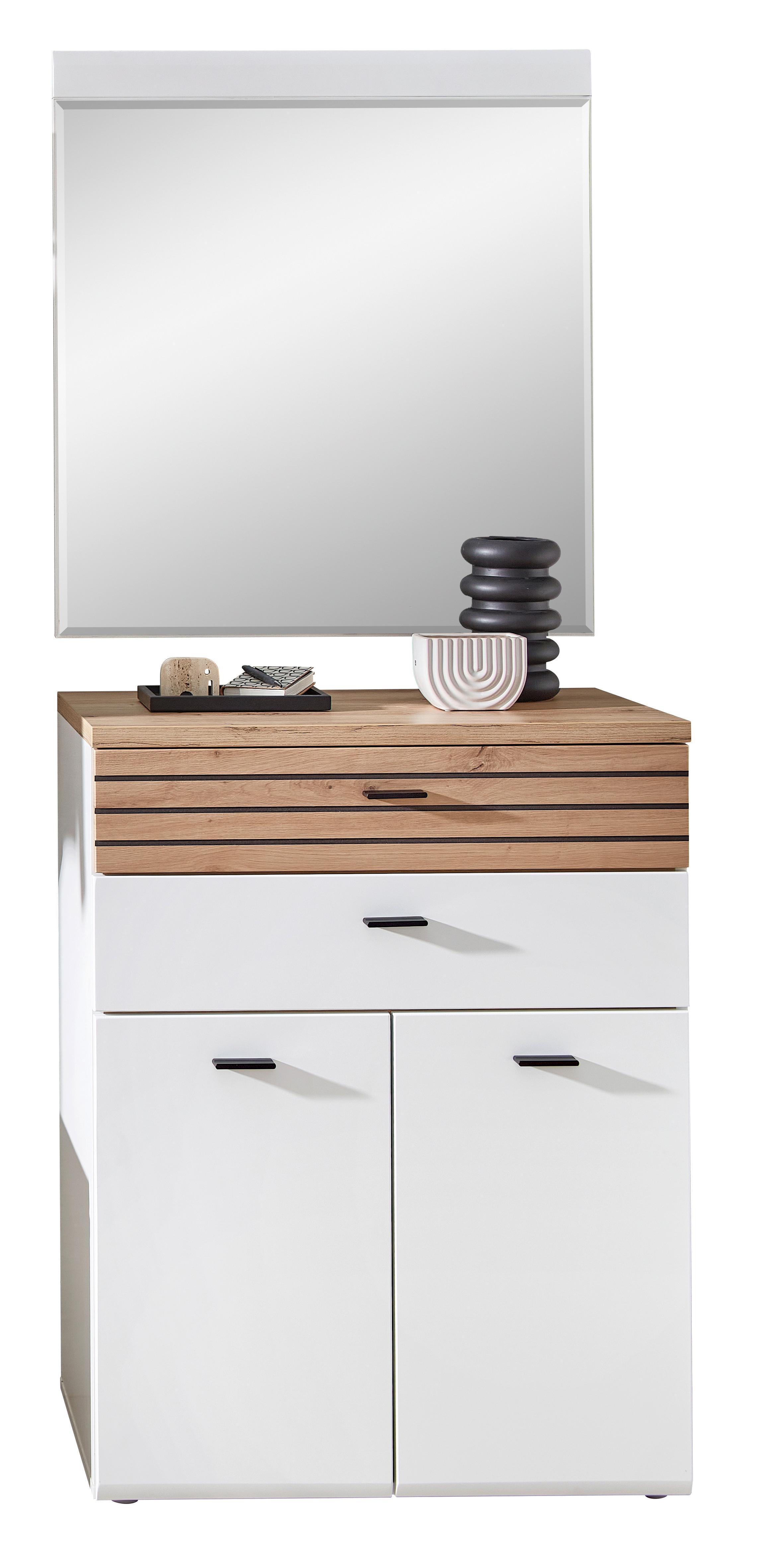 Schuhschrank Fresno Weiß/Eiche Artisan, B: 80 cm - Schwarz/Weiß, Design, Holzwerkstoff (80/106/40cm) - Livetastic