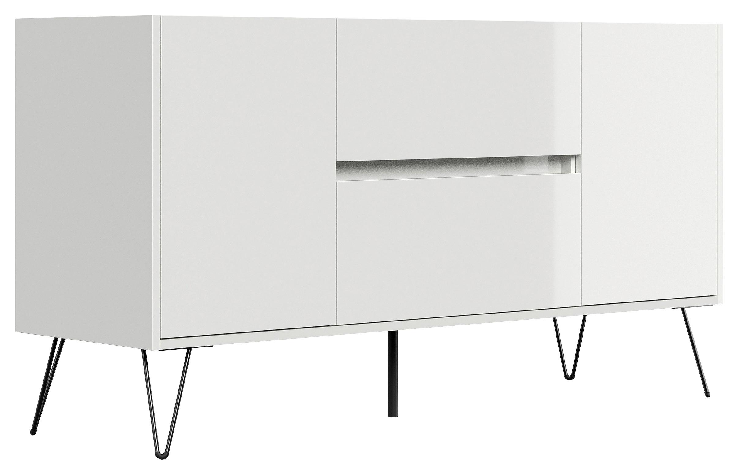 Sideboard Posseik Industrial Weiß/Eichefarben B: 139 cm - Weiß Hochglanz/Eichefarben, Design, Holzwerkstoff (139/75,8/42cm) - MID.YOU