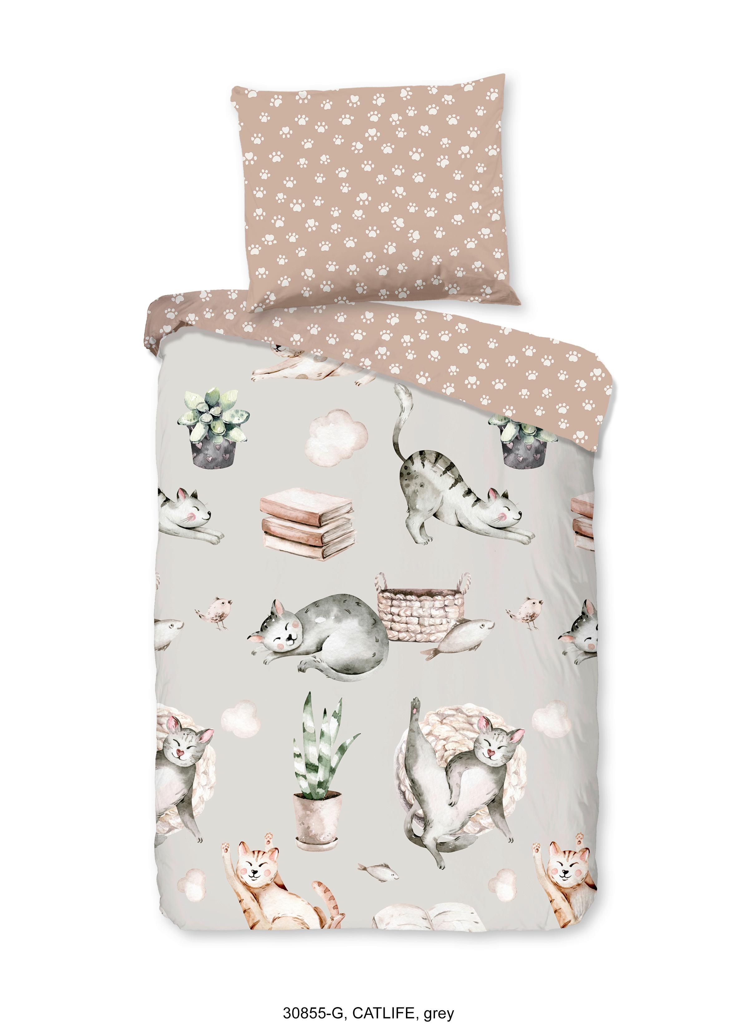 Kinderbettwäsche Catlife Grau Beige 120x150 Cm - Beige/Grau, Trend, Textil (120/150cm)