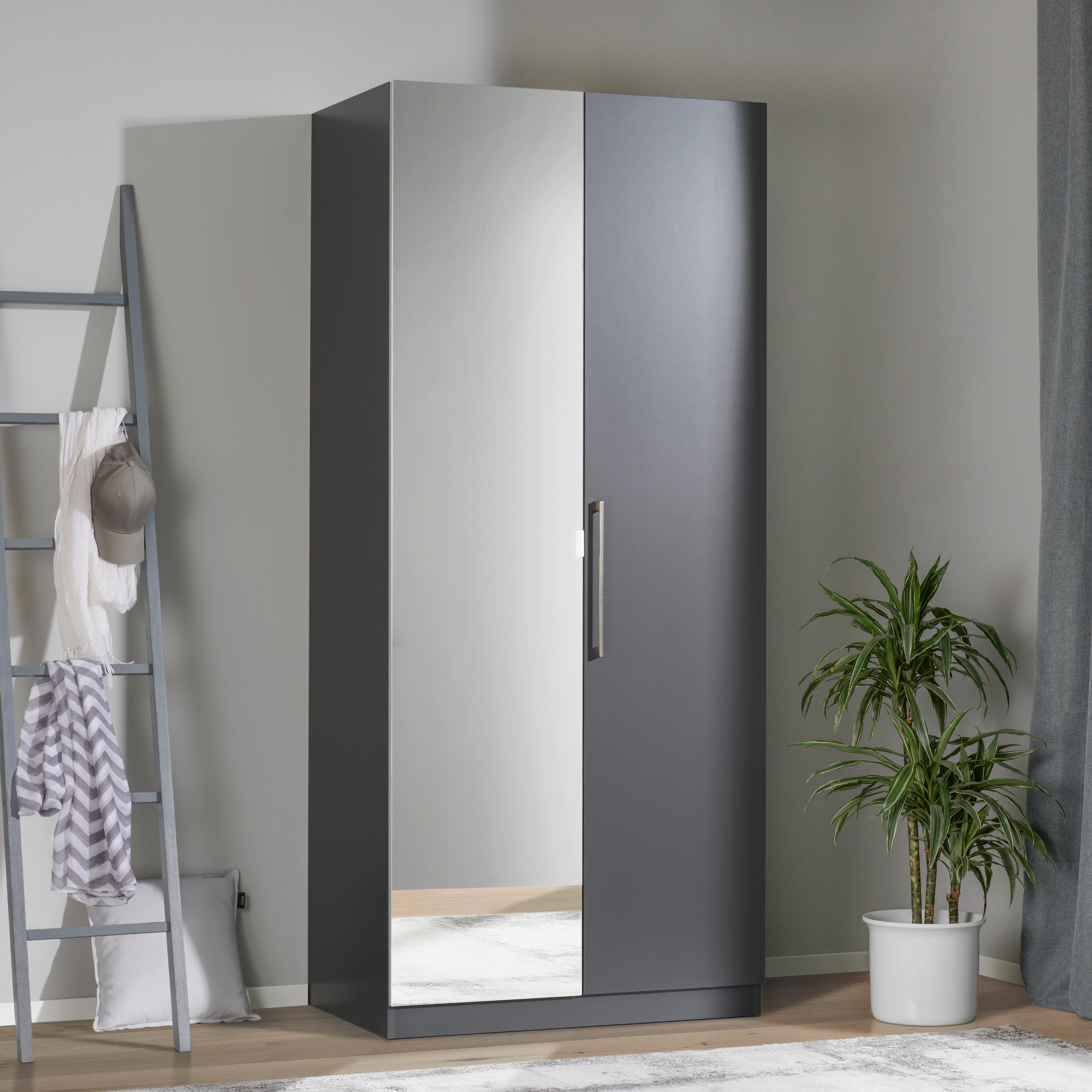 Drehtürenschrank Mit Spiegel 91,1cm Unit Anthrazit - Anthrazit, MODERN, Holzwerkstoff (91,1/210/58,3cm) - Ondega