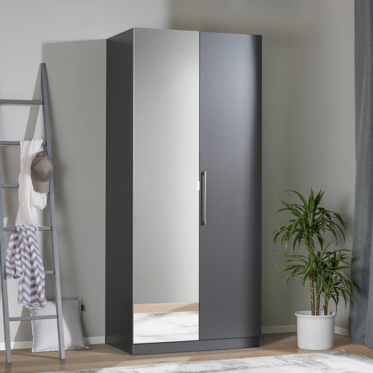 Drehtürenschrank Mit Spiegel 91,1cm Unit Anthrazit - Anthrazit, MODERN, Holzwerkstoff (91,1/210/58,3cm) - Ondega