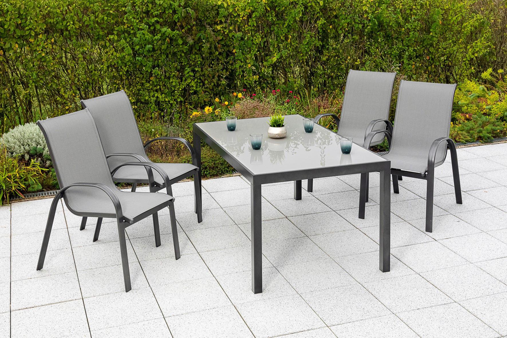 Gartensessel Stapelbar Amalfi Metall/Textil - Graphitfarben/Grau, KONVENTIONELL, Textil/Metall (56/97/76cm) - Gardenson