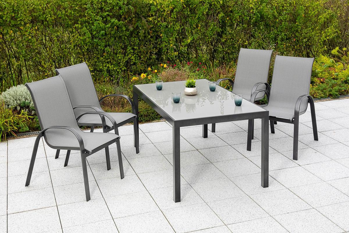 Gartensessel Stapelbar 2er Set Amalfi Metall/Textil - Graphitfarben/Grau, KONVENTIONELL, Textil/Metall (56/97/76cm) - Gardenson