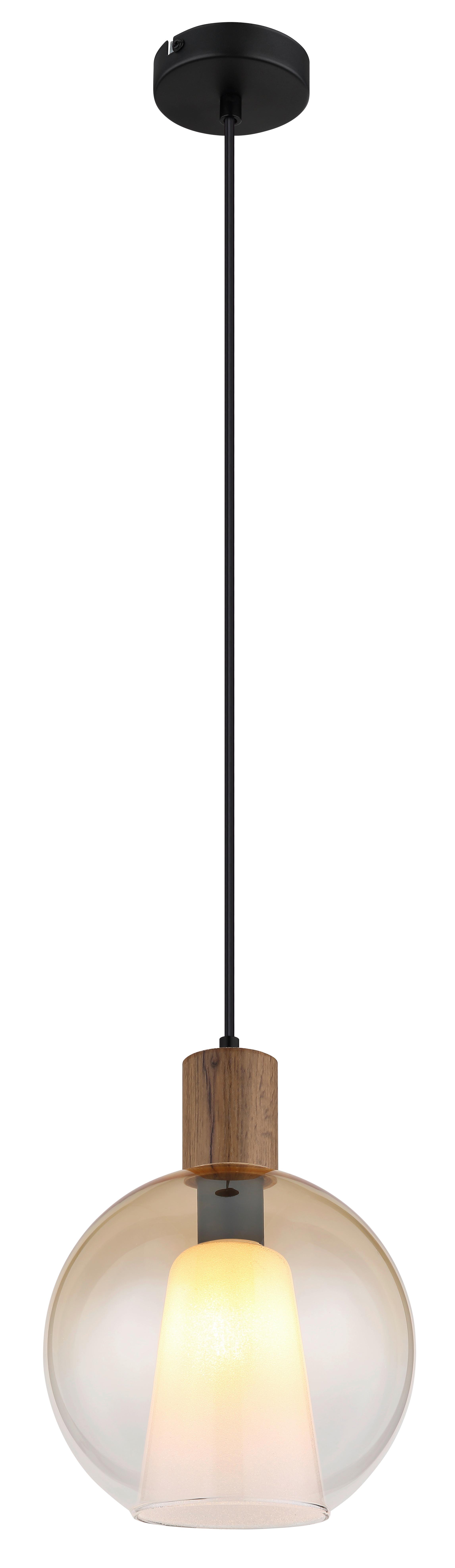 Hängeleuchte Barry D: 25 cm Schwarz Bernsteinfarben Braun - Dunkelbraun/Bernsteinfarben, Basics, Glas/Holzwerkstoff (25/120cm) - Globo