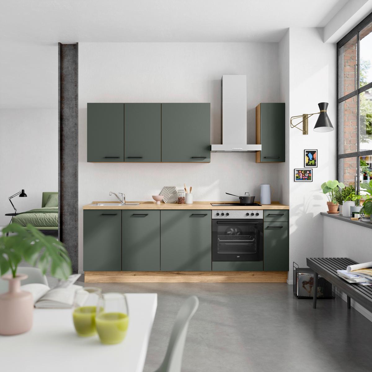 Küchenleerblock Easytouch Low-Line, L9 Rechts - Dunkelgrün/Eichefarben, MODERN, Holzwerkstoff (240cm) - Nobilia