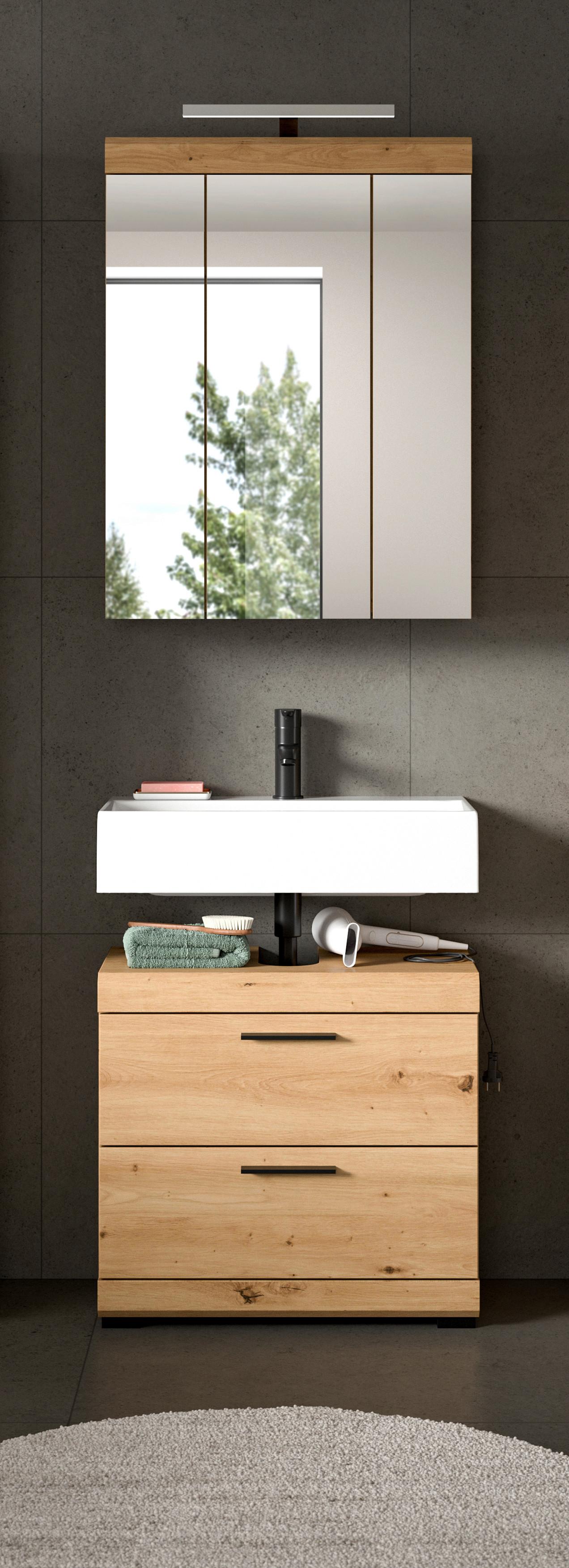 Badezimmer Scout Eiche Artisan Dekor B: 60cm - Schwarz/Eiche Artisan, Trend, Glas/Holzwerkstoff (60cm) - MID.YOU