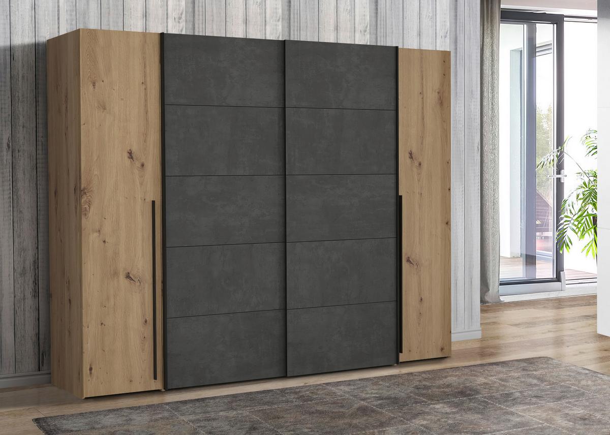 Drehtürenschrank 270cm Narago, Eichefarben/Dunkelgrau - Eichefarben/Dunkelgrau, MODERN, Holzwerkstoff/Kunststoff (270/210/61cm) - MID.YOU