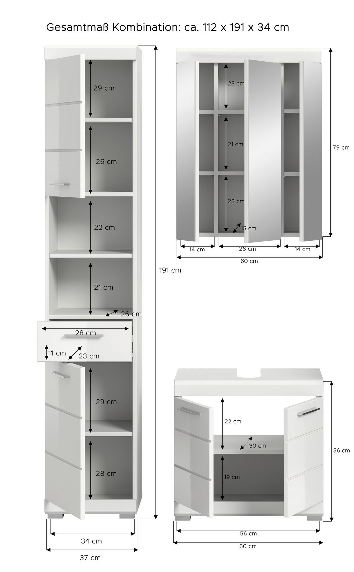 Badezimmer Scout Weiß B: 97 cm - Weiß Hochglanz/Silberfarben, MODERN, Glas/Holzwerkstoff (97cm) - MID.YOU