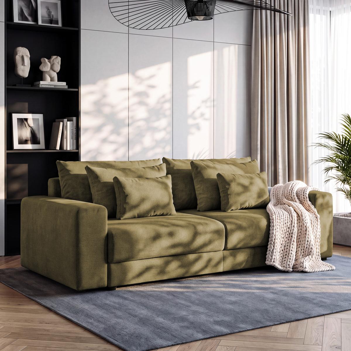 Megasofa Mega Chenille grün, B: 255cm - Schwarz/Grün, Trend, Textil (255/94/126cm) - Luca Bessoni