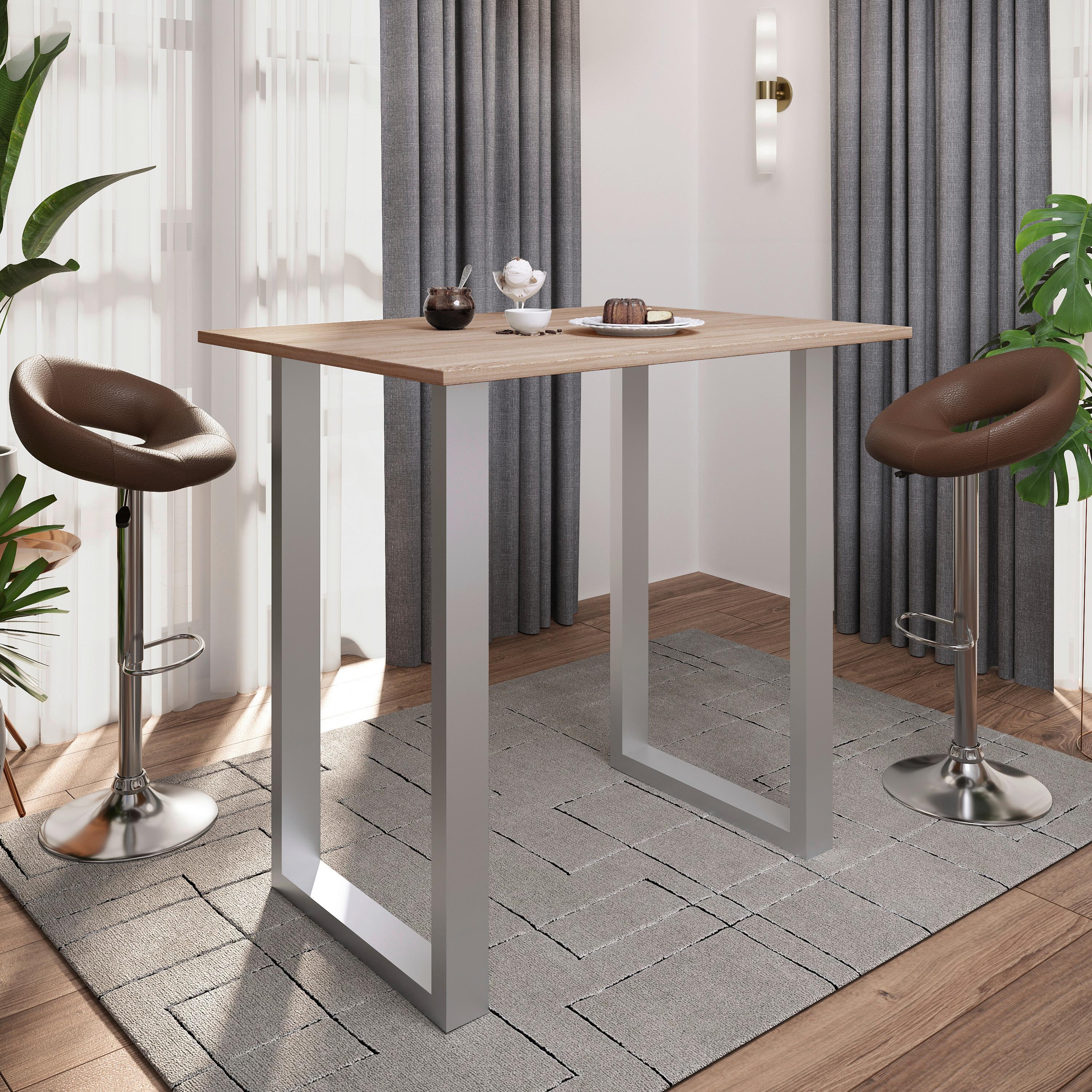 Bartisch Xona Silberfarben/Sonoma Eiche - Silberfarben/Sonoma Eiche, KONVENTIONELL, Holzwerkstoff/Metall (110/102/80cm)