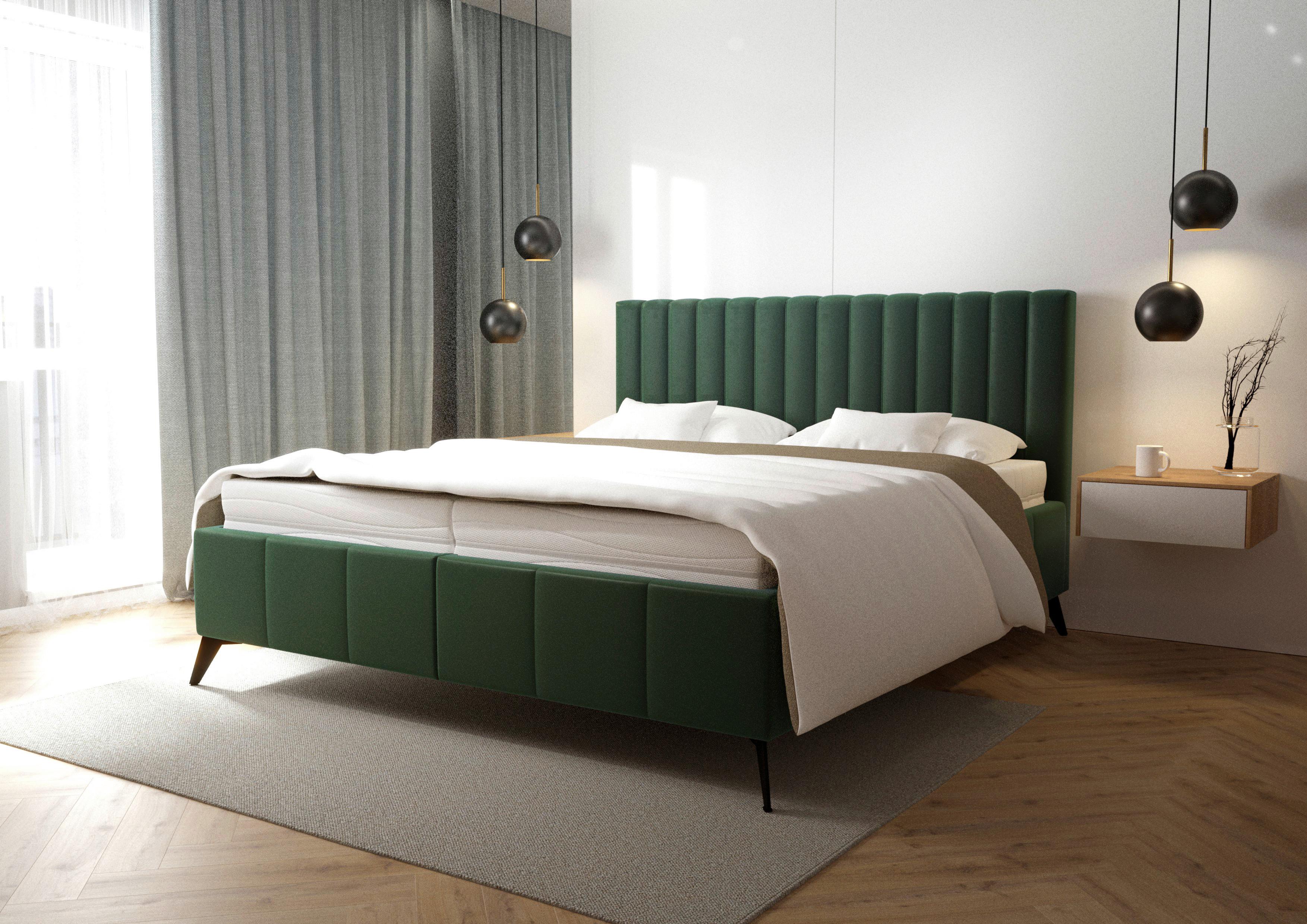 Manželská posteľ Vivien 2, 180x200, tmavozelená - černá/tmavě zelená, Moderní, dřevo/textil (180/200cm)