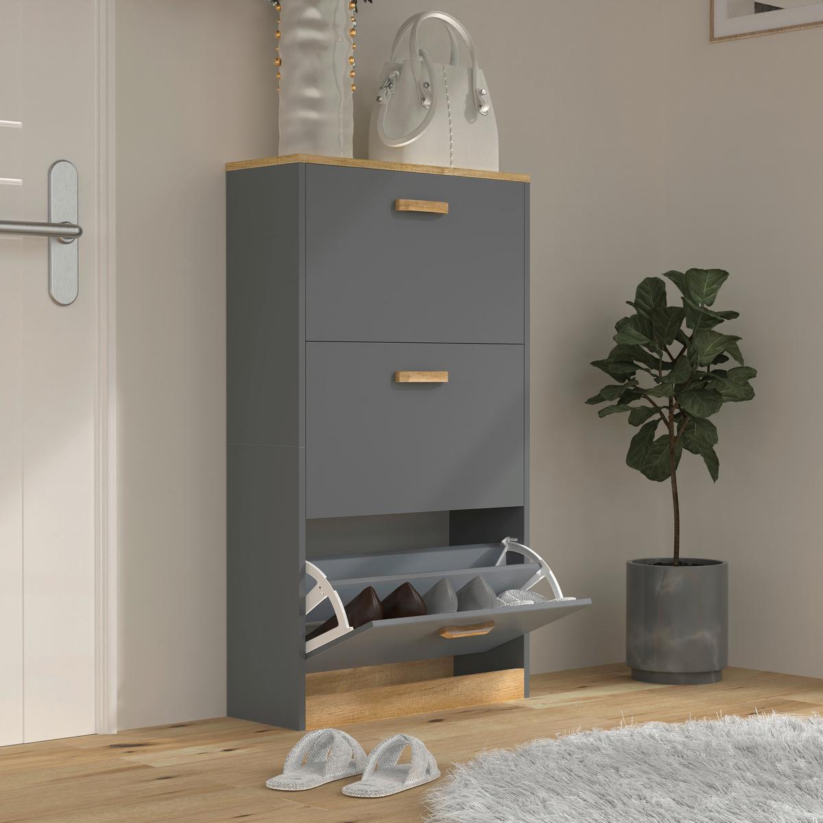 Schuhschrank Halom Anthrazit/honigeiche - Honigeiche/Anthrazit, LIFESTYLE, Holzwerkstoff (59/105/22cm) - MID.YOU