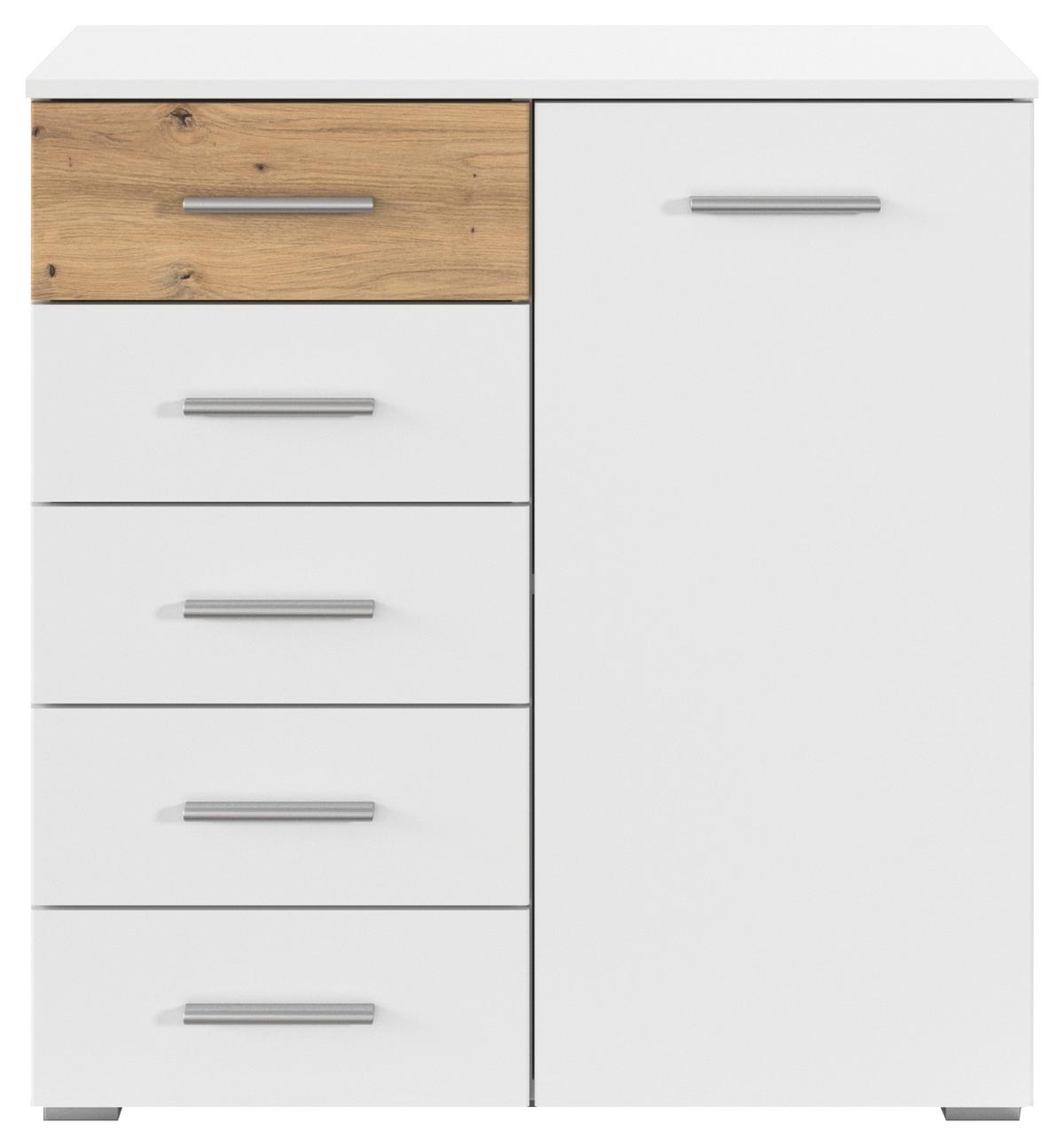 Kommode 80cm Foster, Alpinweiß - Alufarben/Eiche Artisan, KONVENTIONELL, Holzwerkstoff (80/84/40cm)
