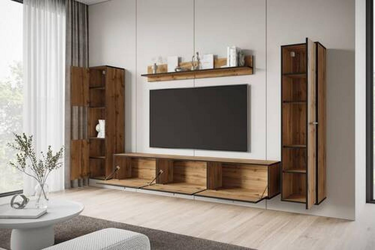 Wohnwand 4 Tlg. Bogota Xl Wotan Eiche Dekor - Eiche Wotan/Schwarz, Basics, Holzwerkstoff (240/130/31cm) - MID.YOU