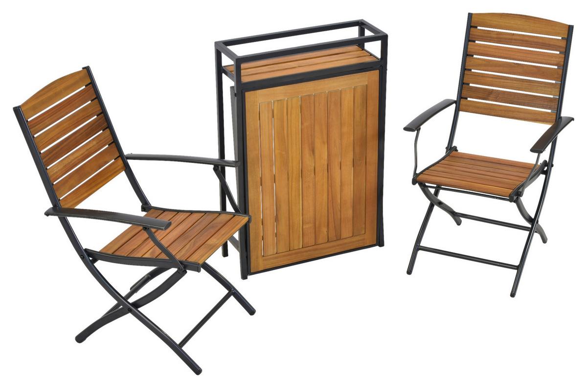 Balkonset Santorin - Graphitfarben/Naturfarben, MODERN, Holz/Metall - Gardenson