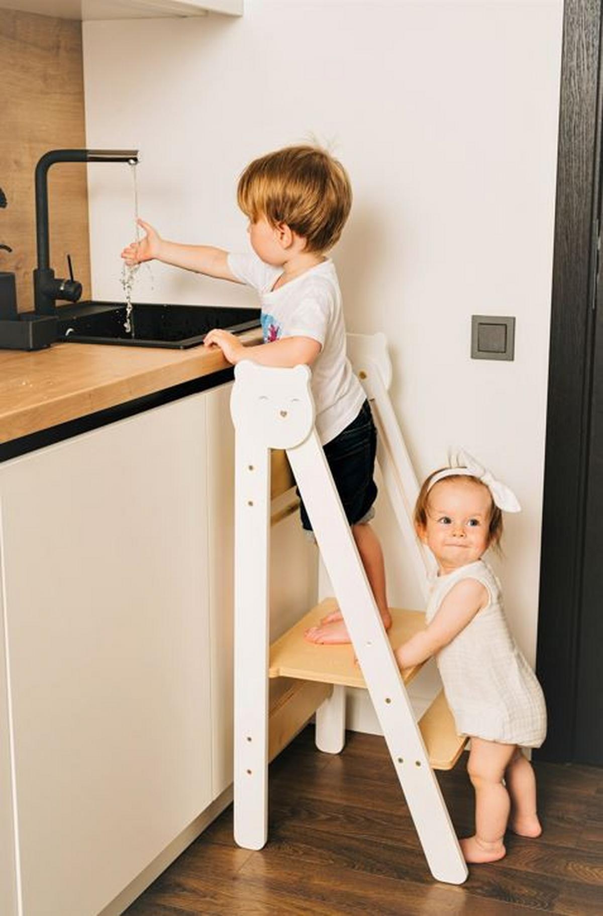 Lernturm Space Saving Weiss/natur - Naturfarben/Weiß, Basics, Holz (38/90/40cm)