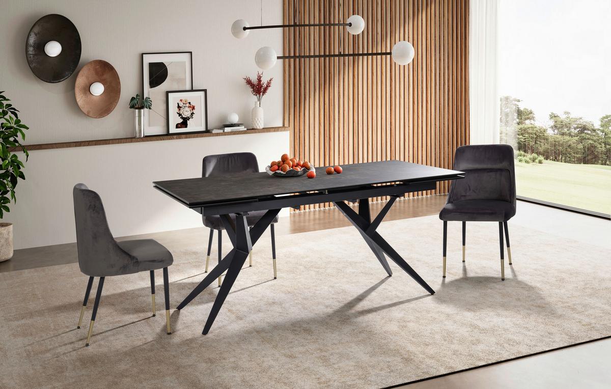 Esstisch Schwarz L: 180 cm - Schwarz, Design, Keramik/Metall (180/95/76cm) - MID.YOU