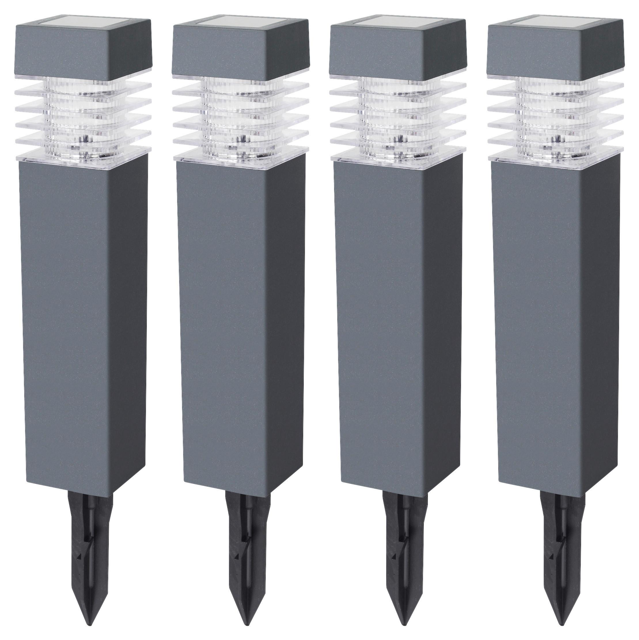 4 X Solarleuchte mit Erdspieß - Grau, MODERN, Kunststoff (5,8/5,8/38,5cm)