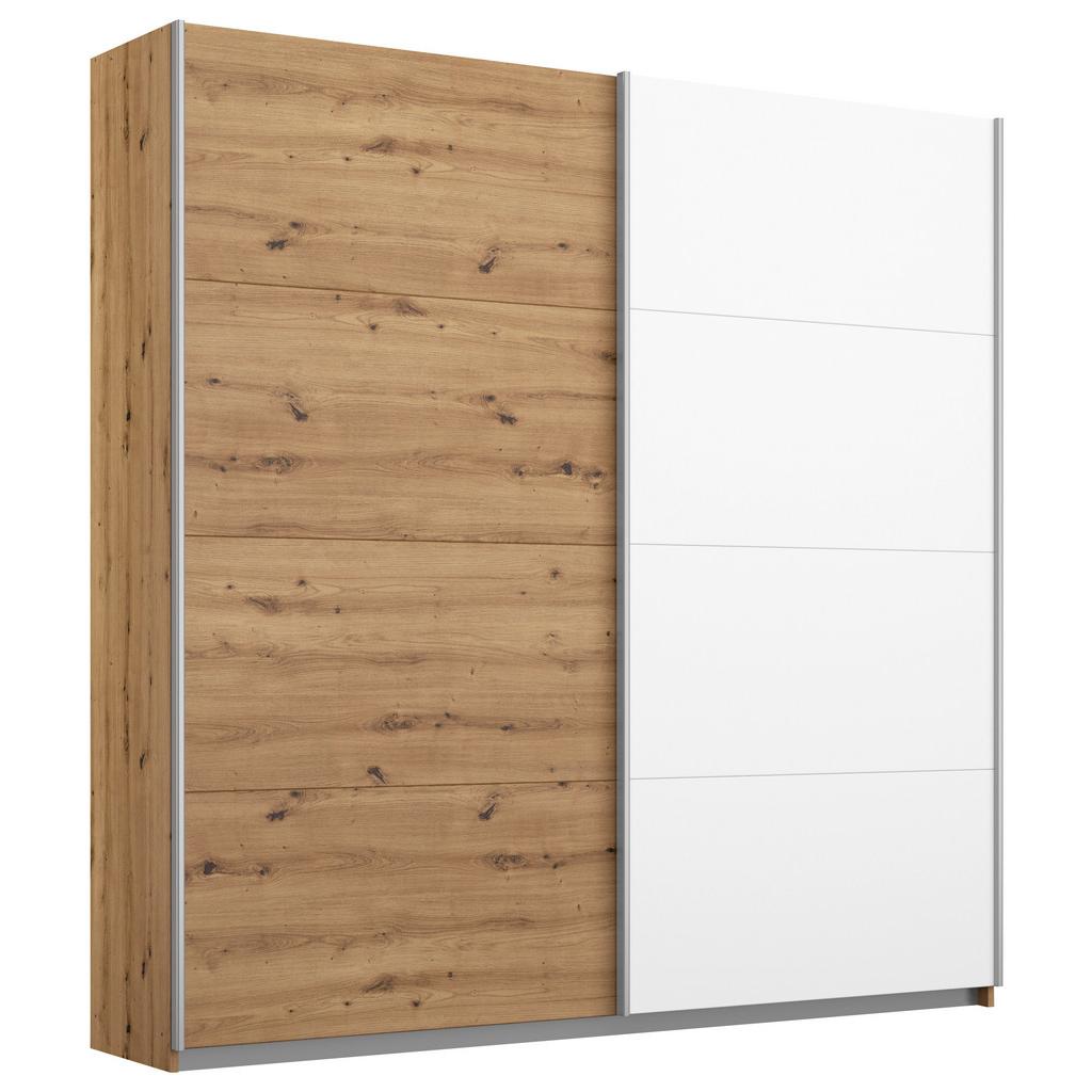 Schwebetürenschrank 181cm Subito, Weiß/Eiche Artisan