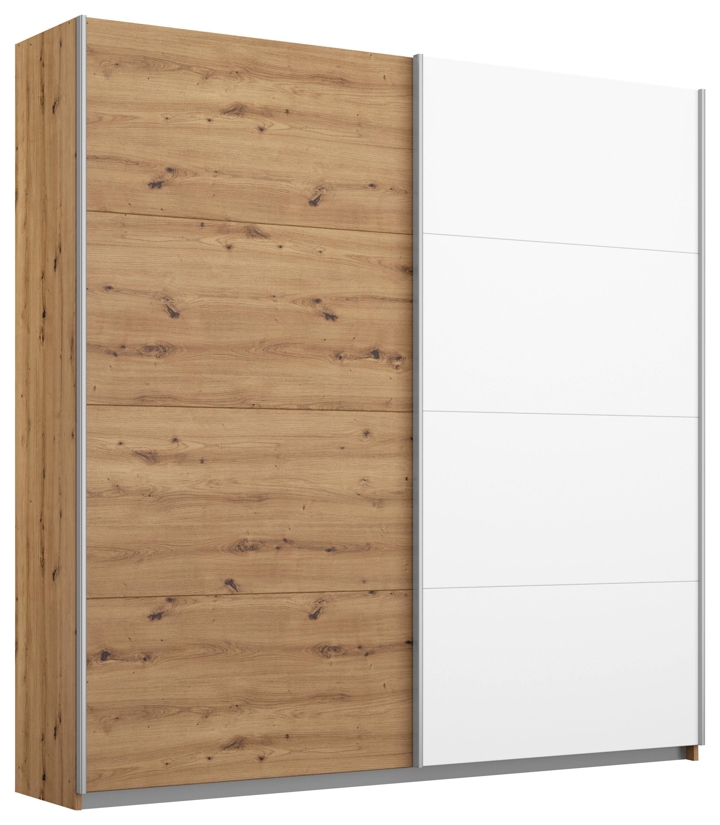 Schwebetürenschrank 181cm Subito, Weiß/Eiche Artisan