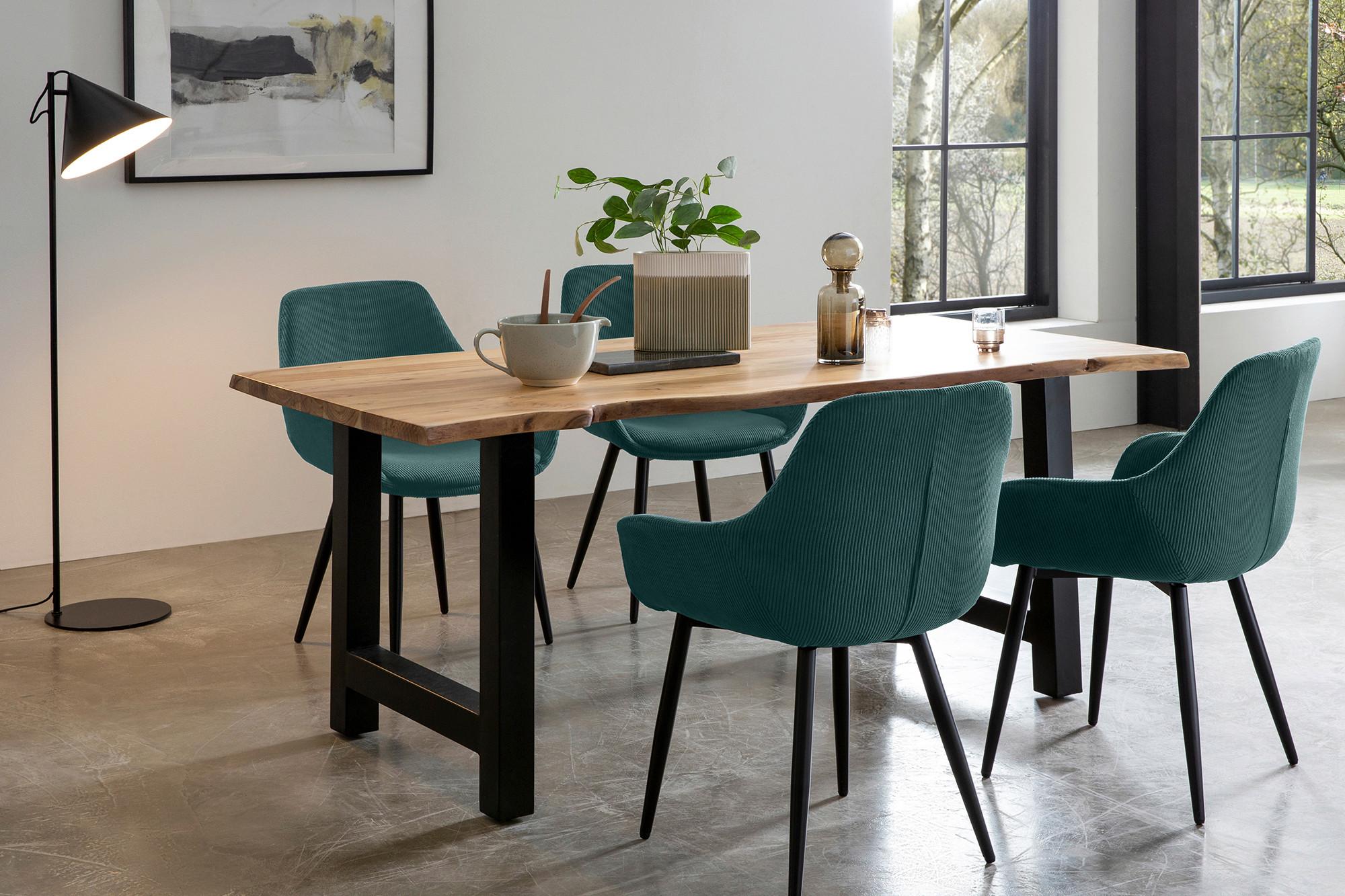 Tischgruppe Naturfarben/grün L: 160 Cm - Naturfarben/Grün, MODERN, Holz/Textil (160/85/76,5cm) - Livetastic