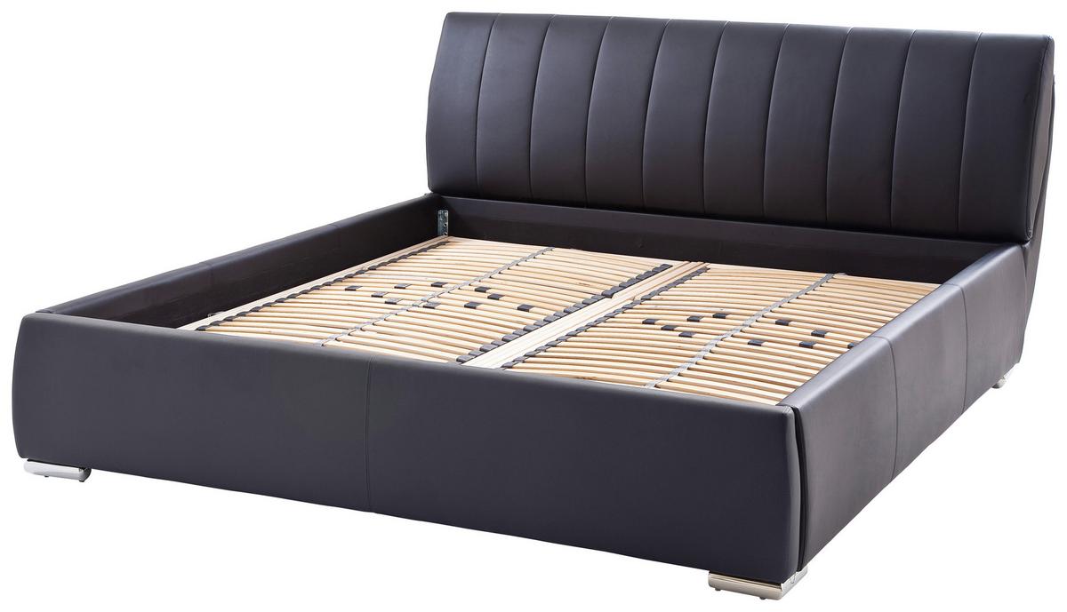 Polsterbett mit Bettkasten + Lattenrost 180x200 cm Bern - Chromfarben/Schwarz, Design, Holz/Textil (180/200cm) - Livetastic