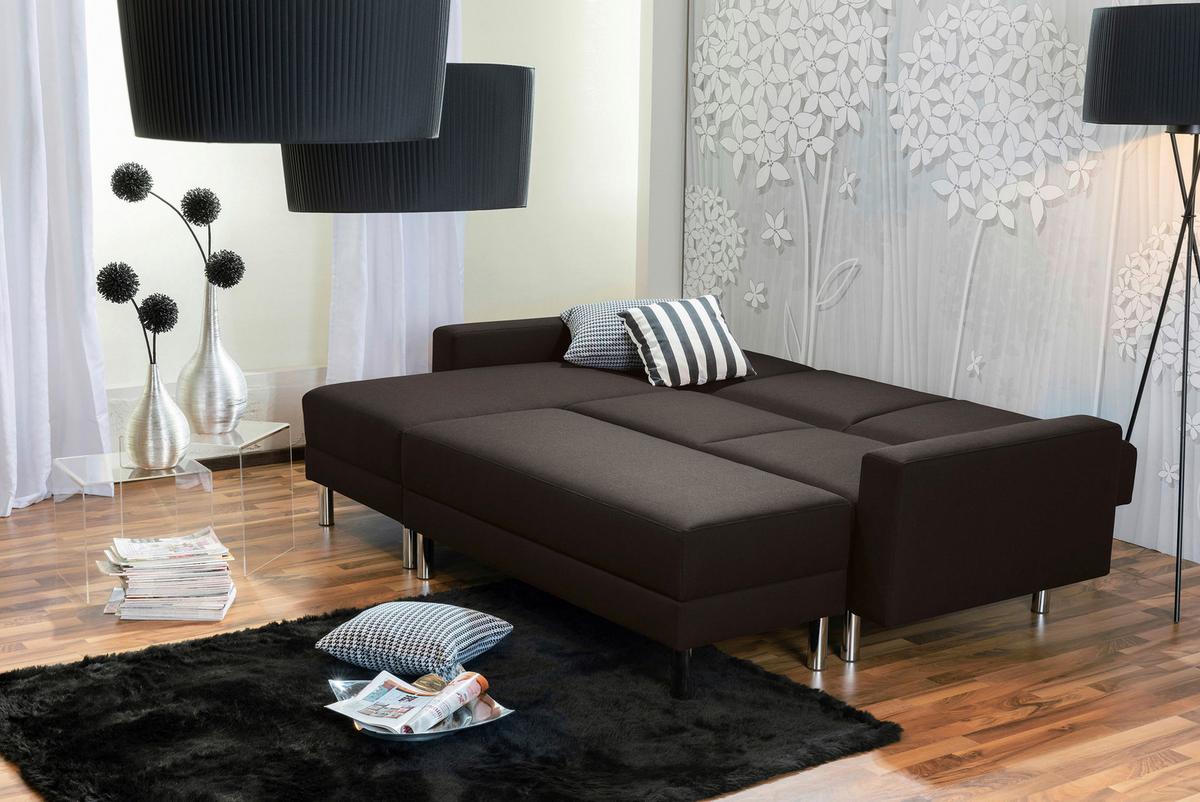 Ecksofa mit Schlaffunktion Just Fashion Dunkelbraun - Chromfarben/Dunkelbraun, KONVENTIONELL, Textil (152/230cm) - Max Winzer