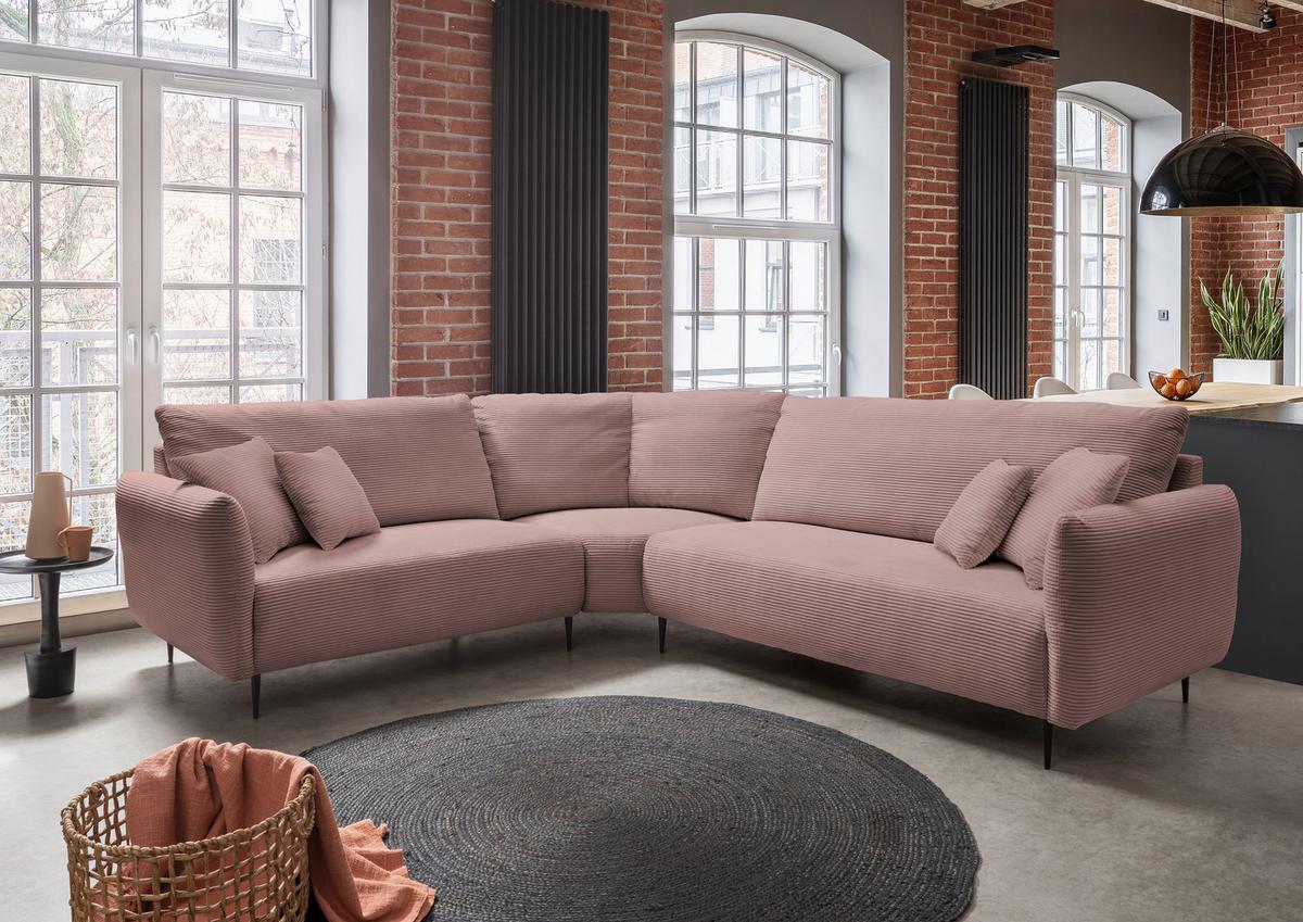 Ecksofa Vanilla Rosa S: 256x294 cm - Schwarz/Rosa, Design, Textil (256/294cm) - Livetastic