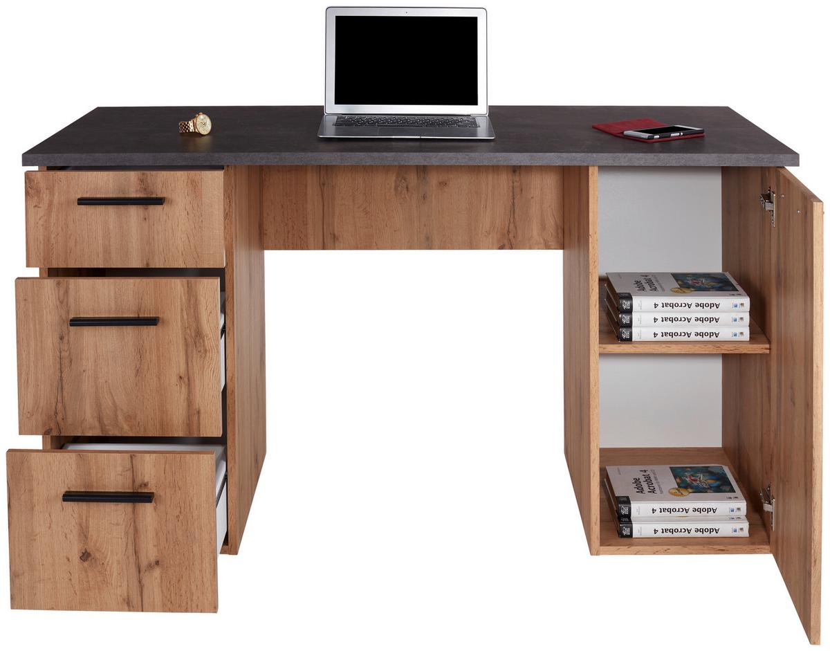 Psací stůl TEN - barvy dubu/barvy hliníku, Moderní, kompozitní dřevo/plast (138/76/60cm)