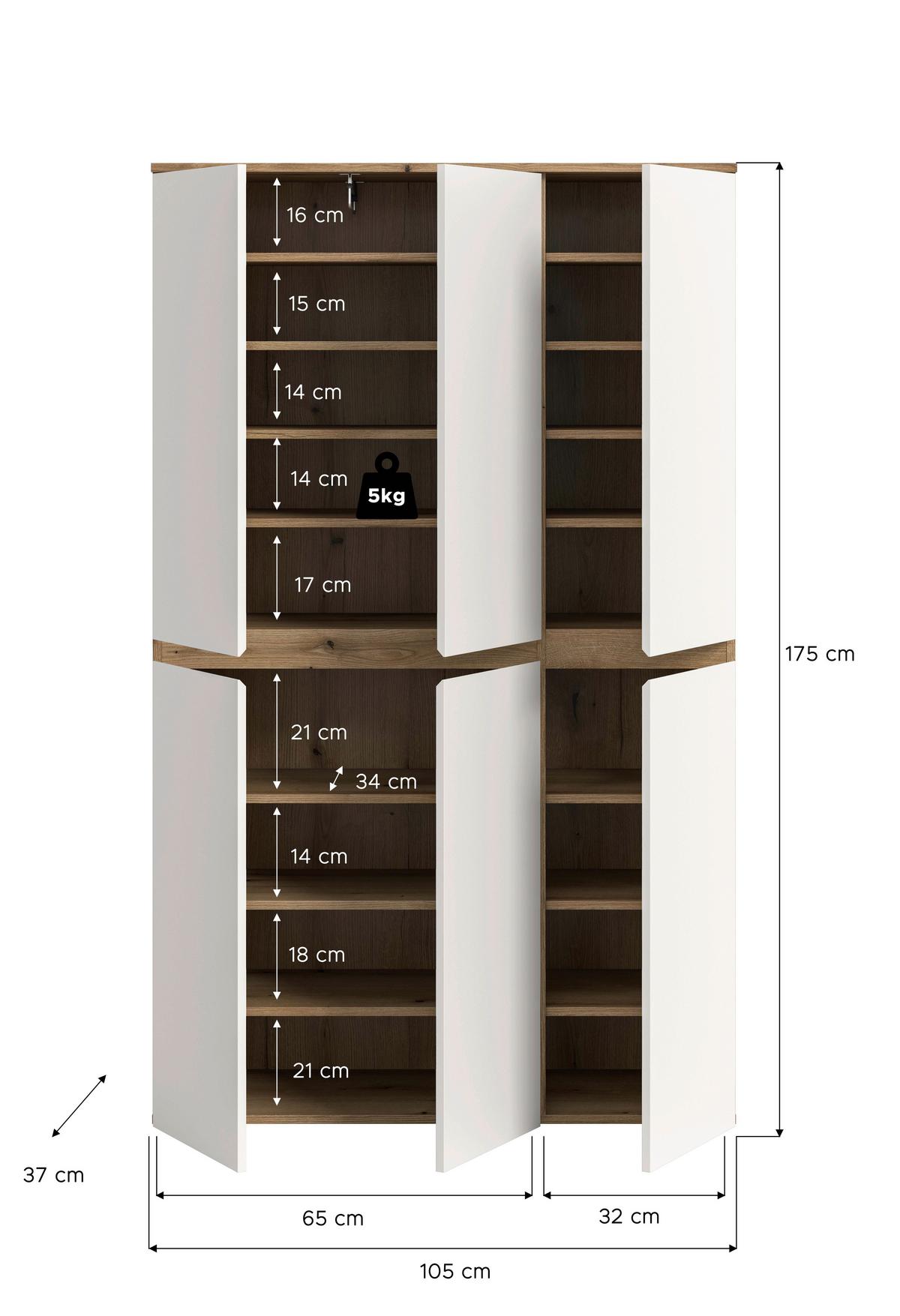 Garderobenschrank Scarpa Weiß/eichefarben B: 105 Cm - Eichefarben/Schwarz, Design, Holzwerkstoff (105/175/37cm) - Livetastic