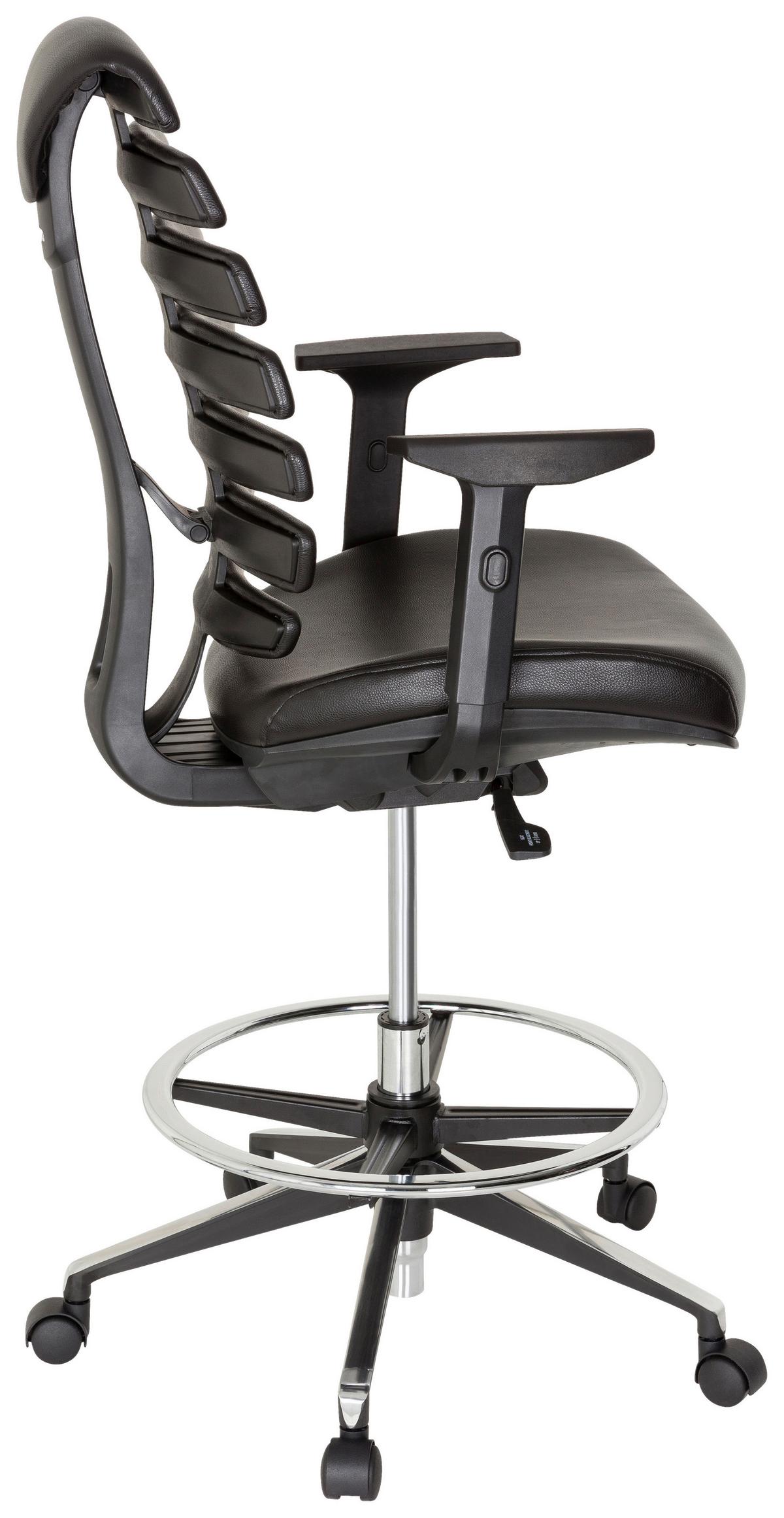 Drehstuhl Ergo Line Ii Work Echtleder Schwarz Bis 120kg - Alufarben/Schwarz, MODERN, Leder/Kunststoff (62/131/65cm) - MID.YOU