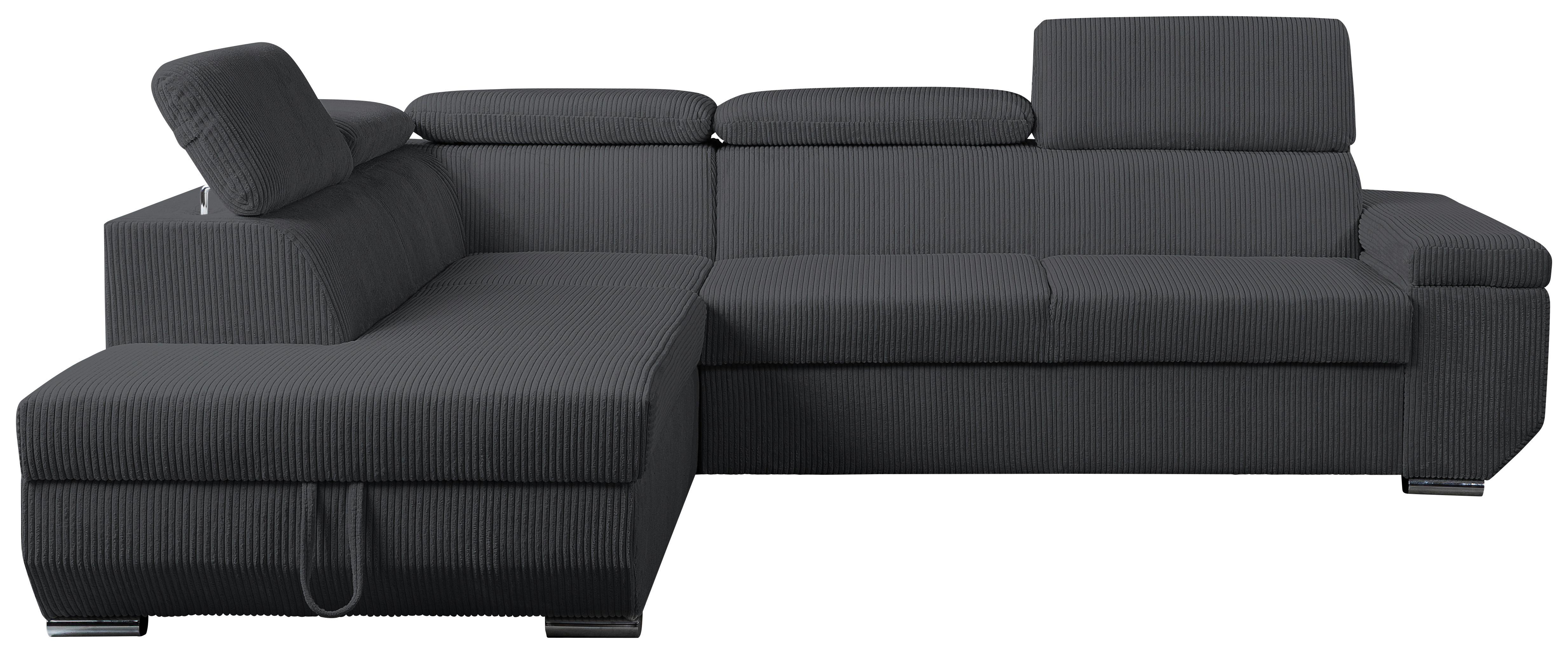Ecksofa Lars I Cord Anthrazit, Lf: 123x193cm - Chromfarben/Anthrazit, Design, Textil (215/264cm) - Livetastic