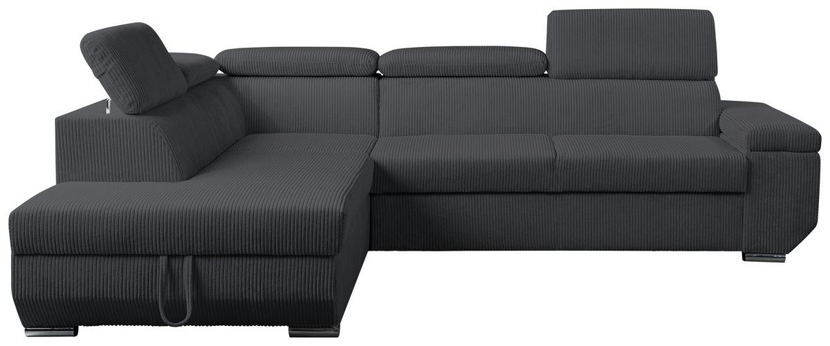 Ecksofa Lars I Cord Anthrazit, Lf: 123x193cm - Chromfarben/Anthrazit, Design, Textil (215/264cm) - Livetastic