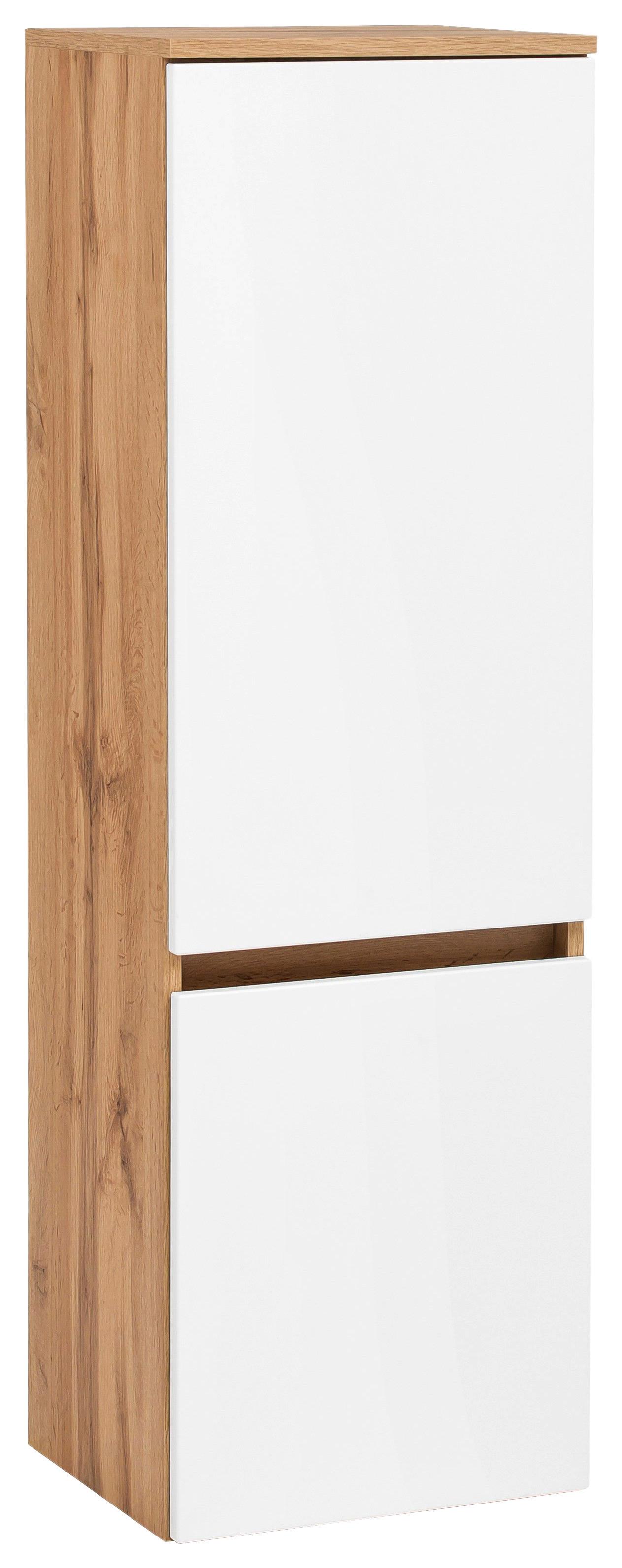 Midischrank Kopenhagen B: 40 cm Weiß/Eiche Dekor - Eichefarben/Silberfarben, KONVENTIONELL, Holzwerkstoff (40/130/35cm) - Held