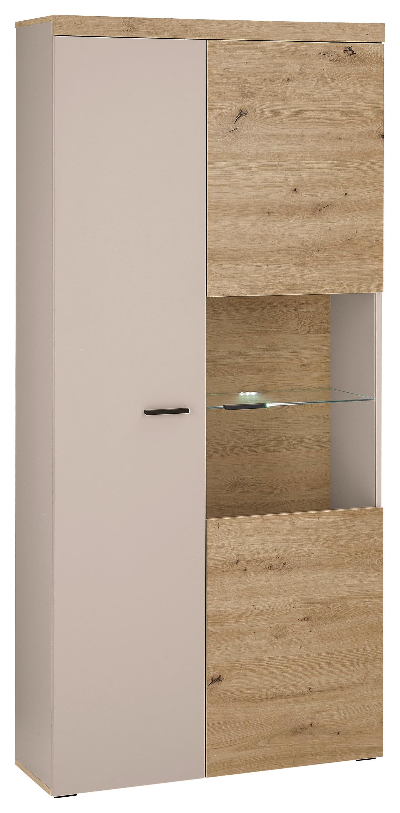 Vitrine Strada Giga *ph* Eiche Artisan/Kashmir, B: 91cm - Kaschmir/Schwarz, Trend, Glas/Holzwerkstoff (91/193/32cm)