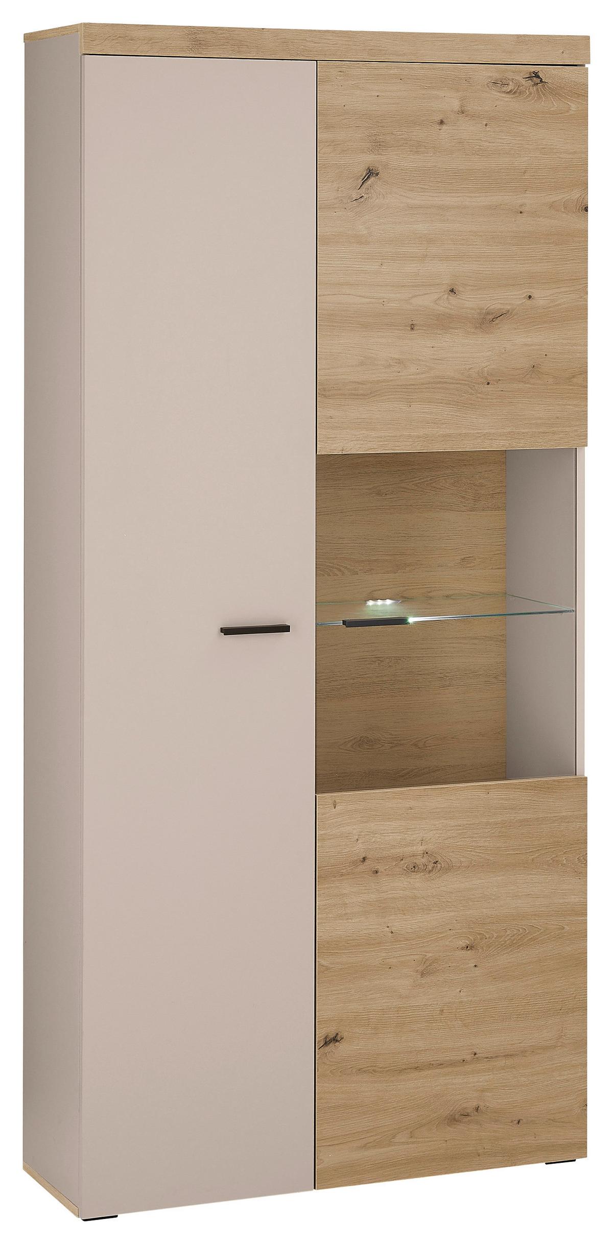 Vitrine Strada Giga *ph* Eiche Artisan/Kashmir, B: 91cm - Kaschmir/Schwarz, Trend, Glas/Holzwerkstoff (91/193/32cm)