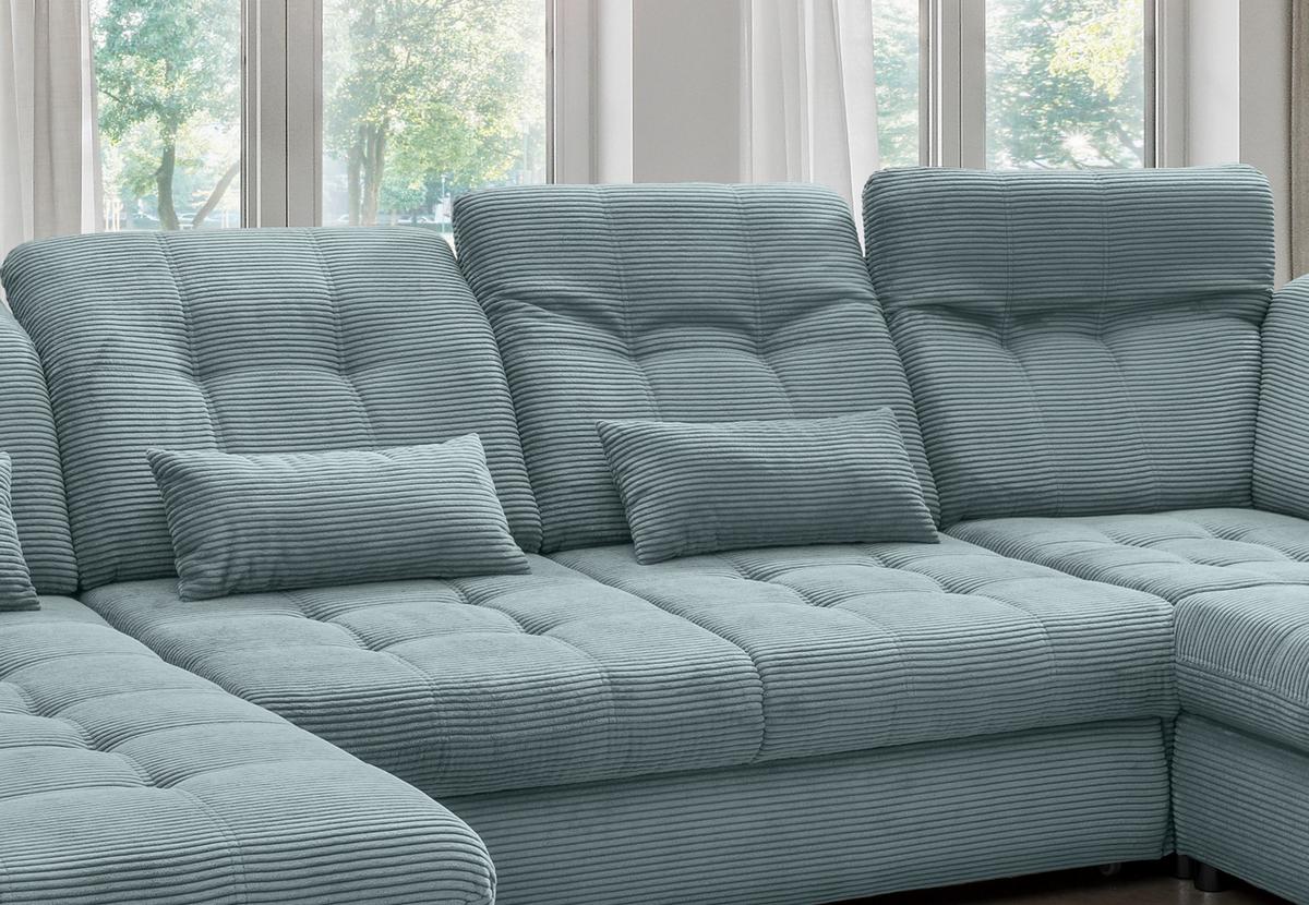 Wohnlandschaft Mit Bettkasten Rigatti Hellblau B: 387 Cm - Schwarz/Hellblau, MODERN, Textil (184/387/252cm) - Livetastic