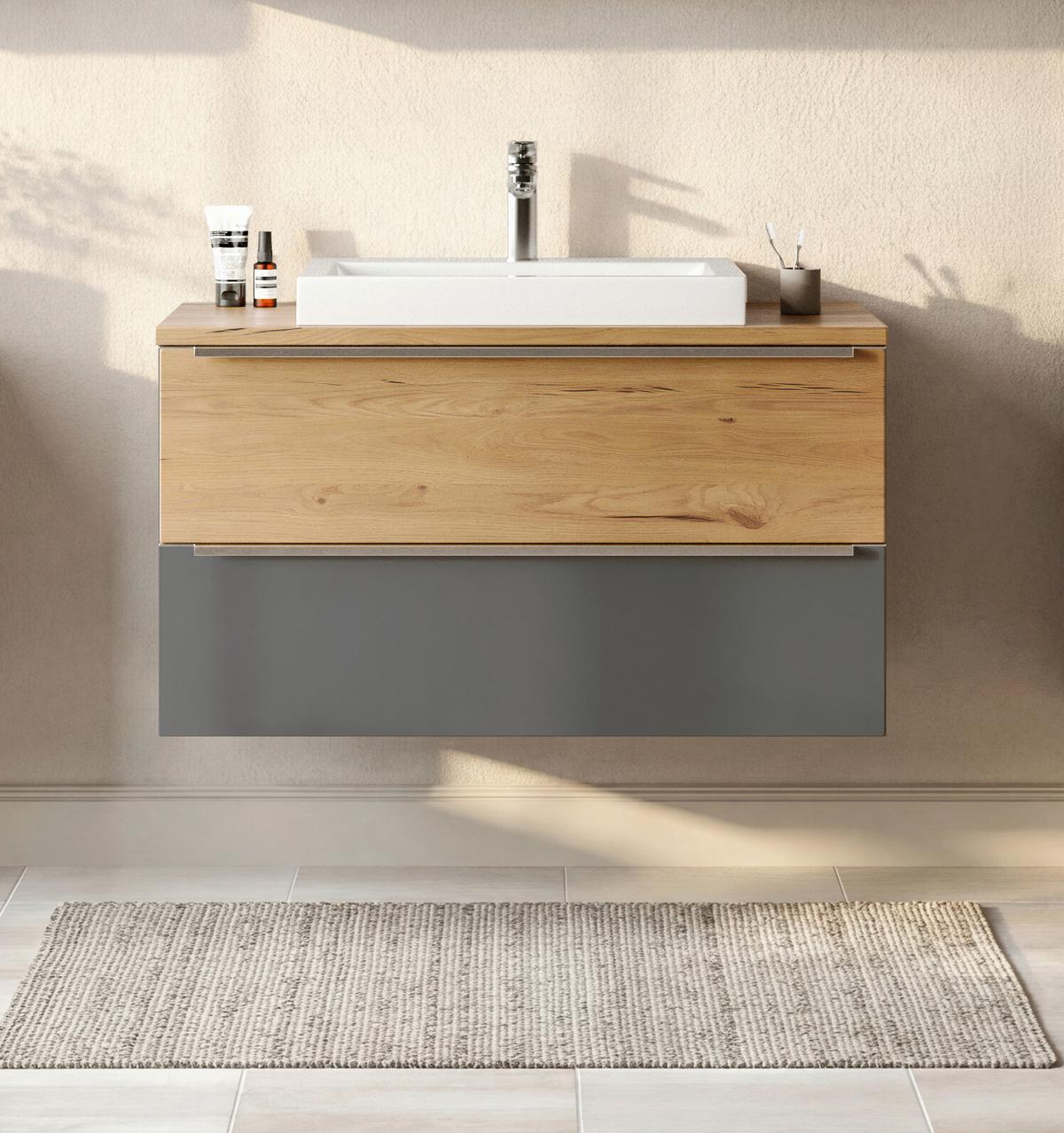Waschtischkombi Verona Weiß/Wildeiche B: 100cm - Wildeiche/Weiß, Trend, Holzwerkstoff/Stein (100/63/47cm) - Held