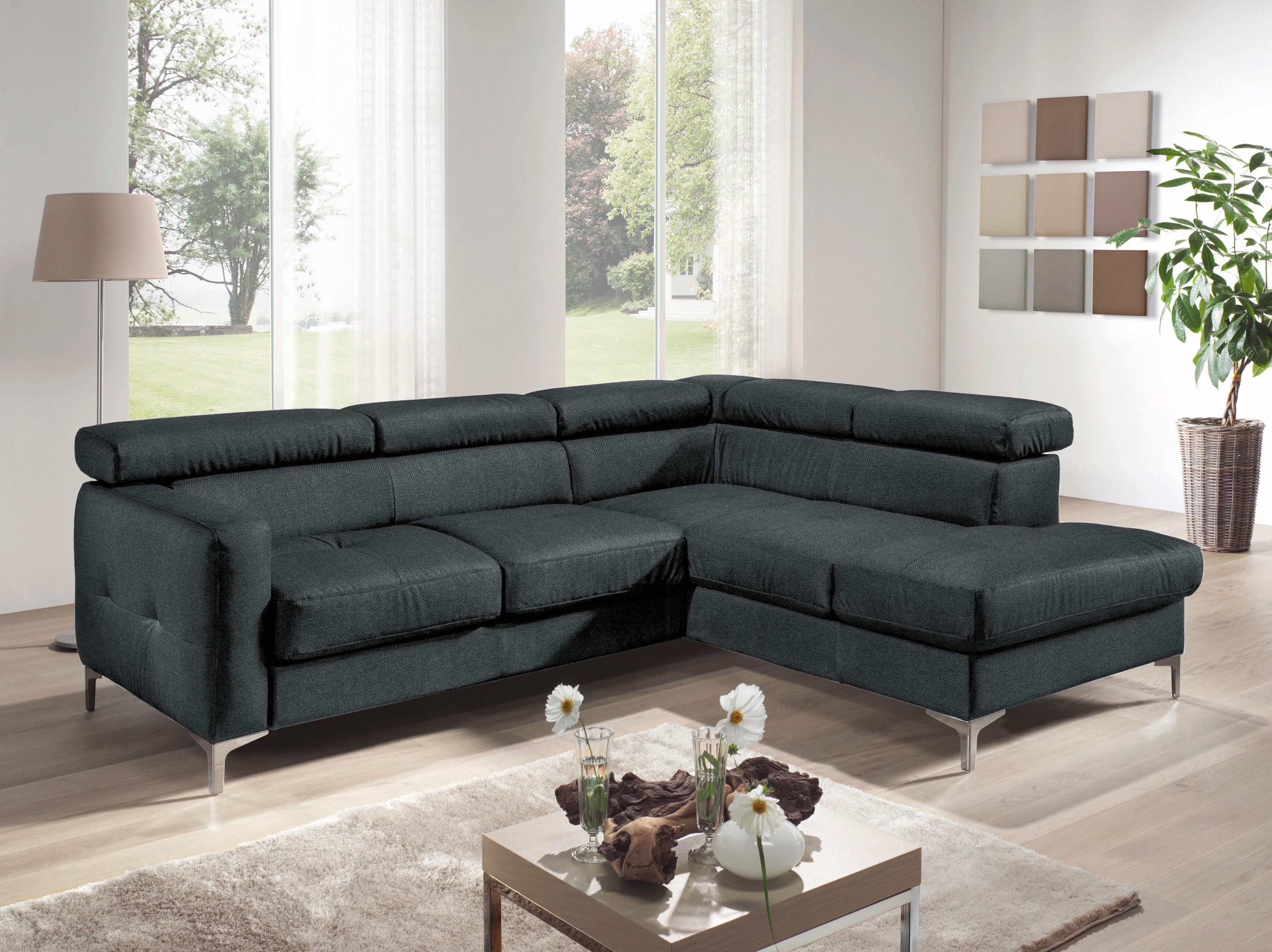 Ecksofa Sammy Schwarz - Chromfarben/Schwarz, Design, Textil (242/207cm) - Livetastic