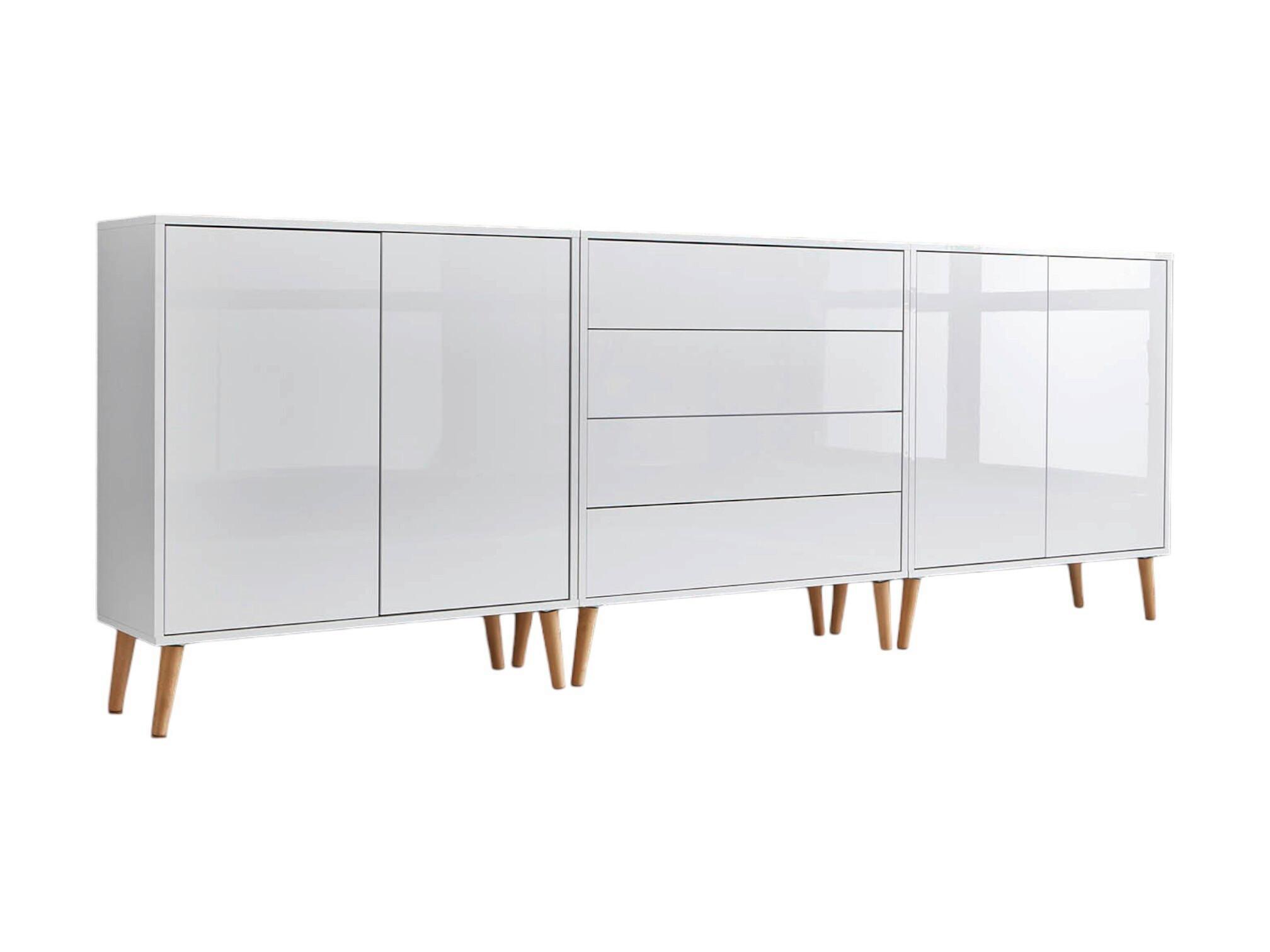 Sideboard Mailand 5 B: 237 cm Weiß - Weiß Hochglanz/Eiche Artisan, MODERN, Holzwerkstoff (237/86/33cm) - MID.YOU