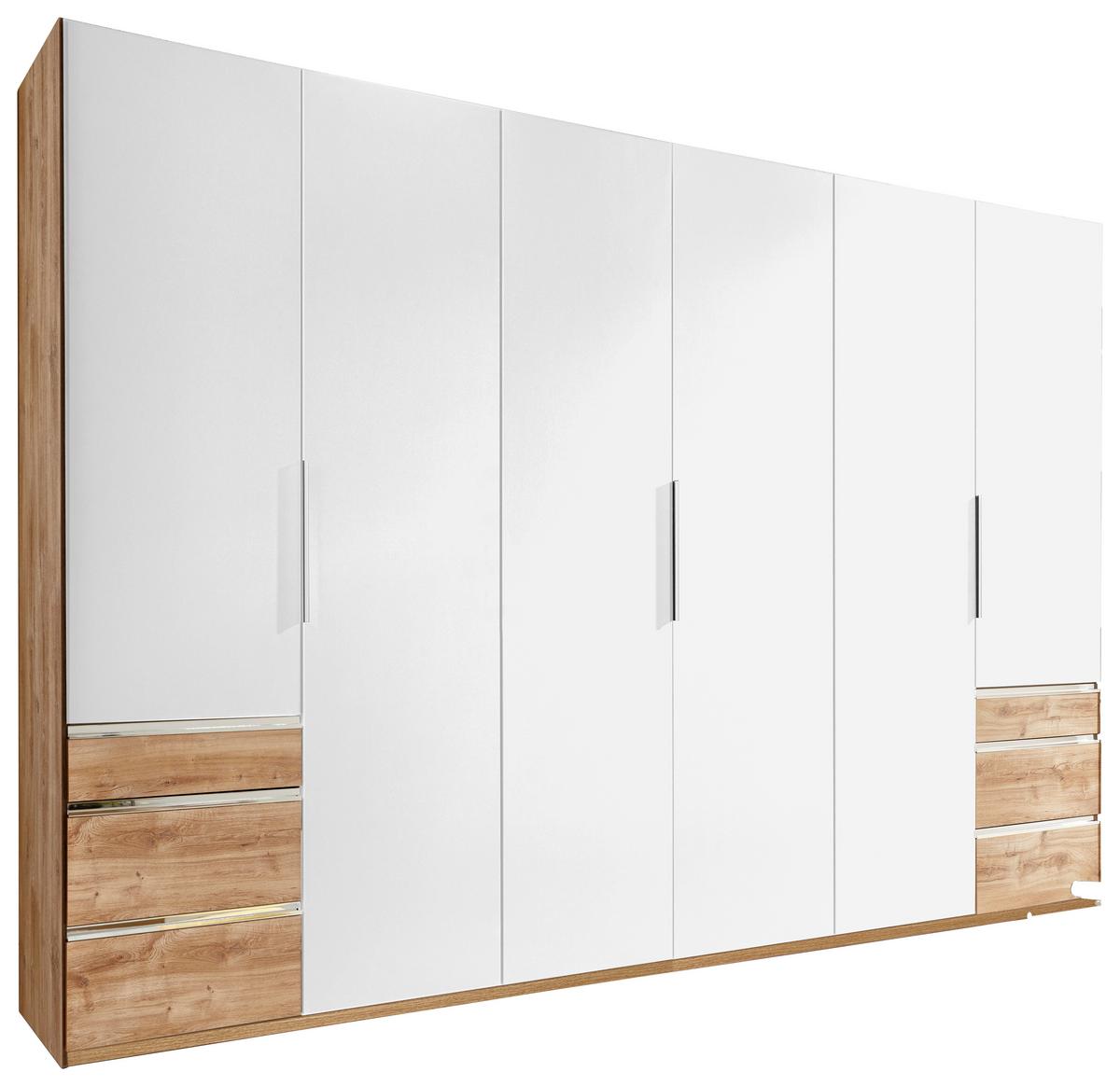 Drehtürenschrank Mit Schubladen 300cm Level 36a, Weiß/eiche - Eichefarben/Weiß, MODERN, Holzwerkstoff (300/216/58cm) - MID.YOU