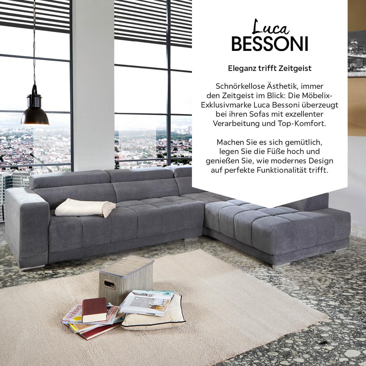Ecksofa mit Relaxfunktion Hogan Ra, Grau - Silberfarben/Grau, MODERN, Holz/Textil (299/212cm) - Livetastic