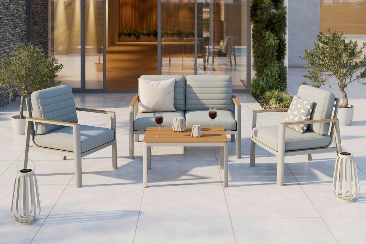 ZAHRADNÍ SADA GARDA - světle šedá/přírodní barvy, Moderní, kov/textil