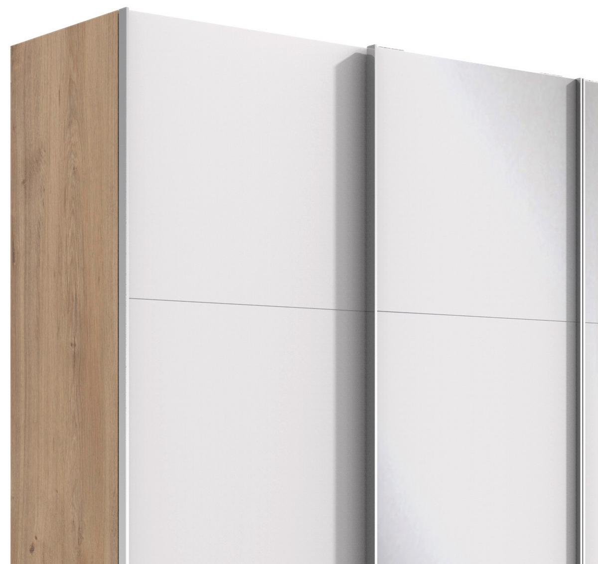 Schwebetürenschrank 350cm Level 36a, Weiß/eiche - Eichefarben/Weiß, Basics, Glas/Holzwerkstoff (350/216/65cm) - MID.YOU