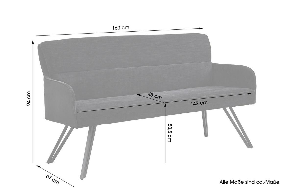 Sitzbank Tino - Schwarz, MODERN, Textil/Metall (160/94/67cm) - MID.YOU