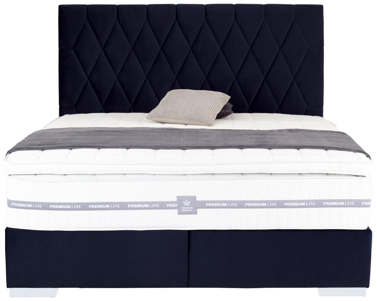 Boxspringbett 160x200cm Paula 1 - Chromfarben/Dunkelblau, MODERN, Textil (160/200cm)