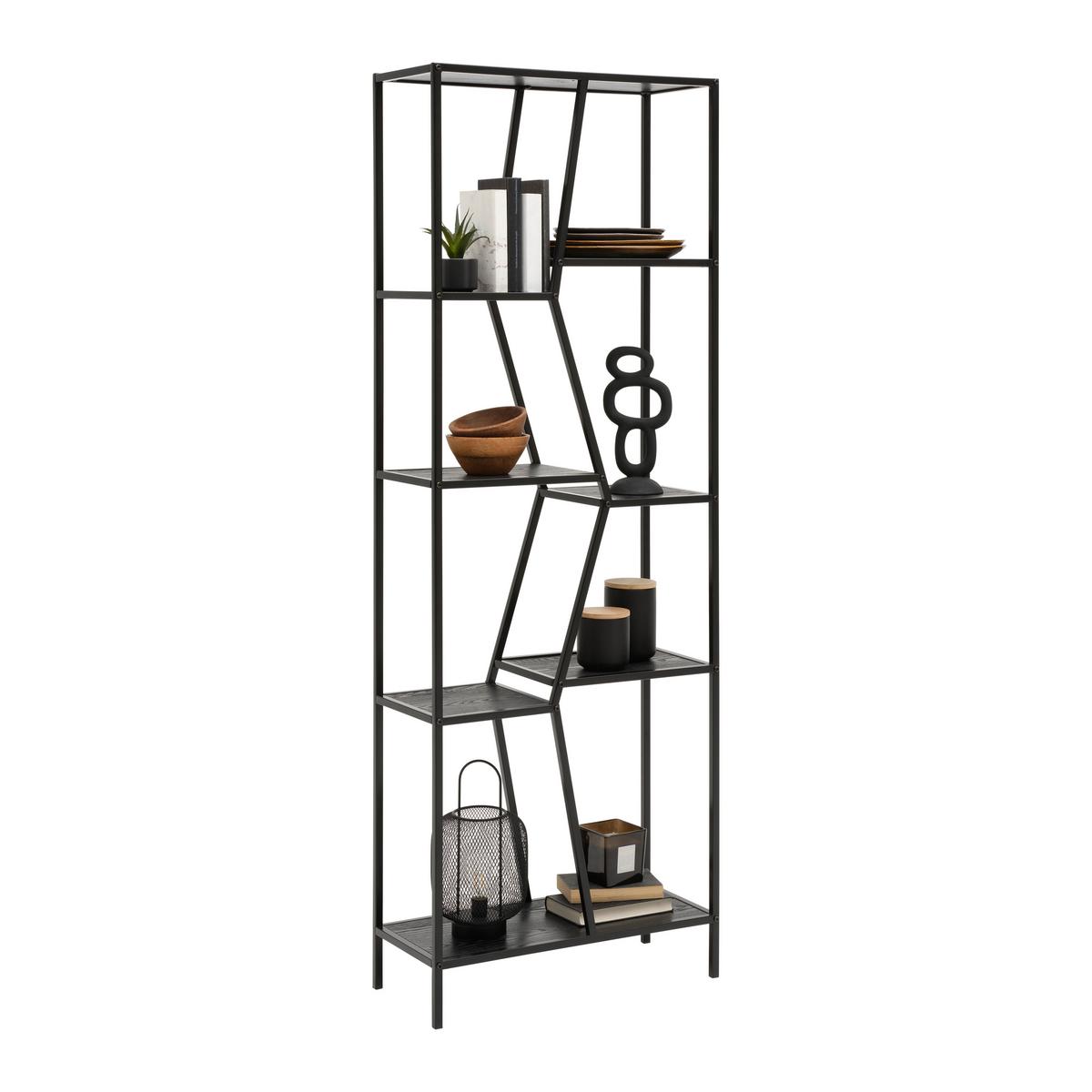 Regál AMANA čierna - čierna, Modern, kov/drevo (60/170/26cm) - Mömax