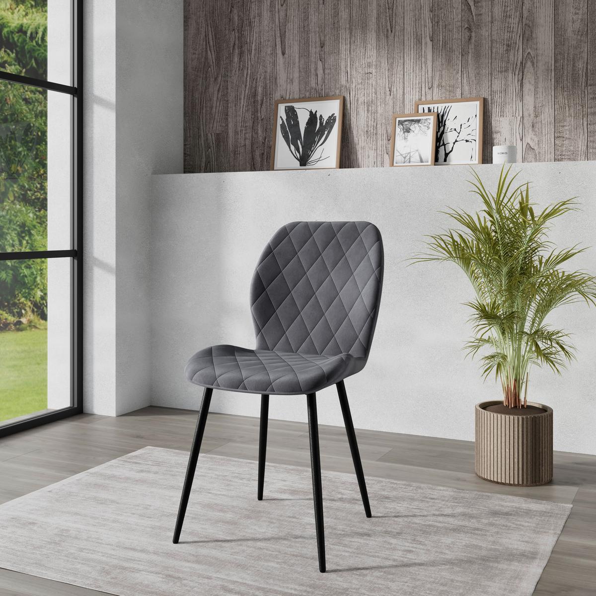 Vierfußstuhl Zoe Samt dunkelgrau, B: 58cm - Dunkelgrau/Schwarz, Trend, Textil/Metall (58/85/47cm)