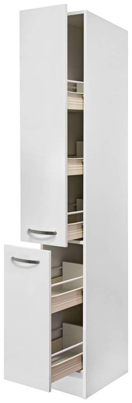Apothekerschrank Alba B: 30 cm Weiß 2 Auszüge 5 Ablagen - Weiß Hochglanz/Weiß, MODERN, Holzwerkstoff (30/200/57cm)